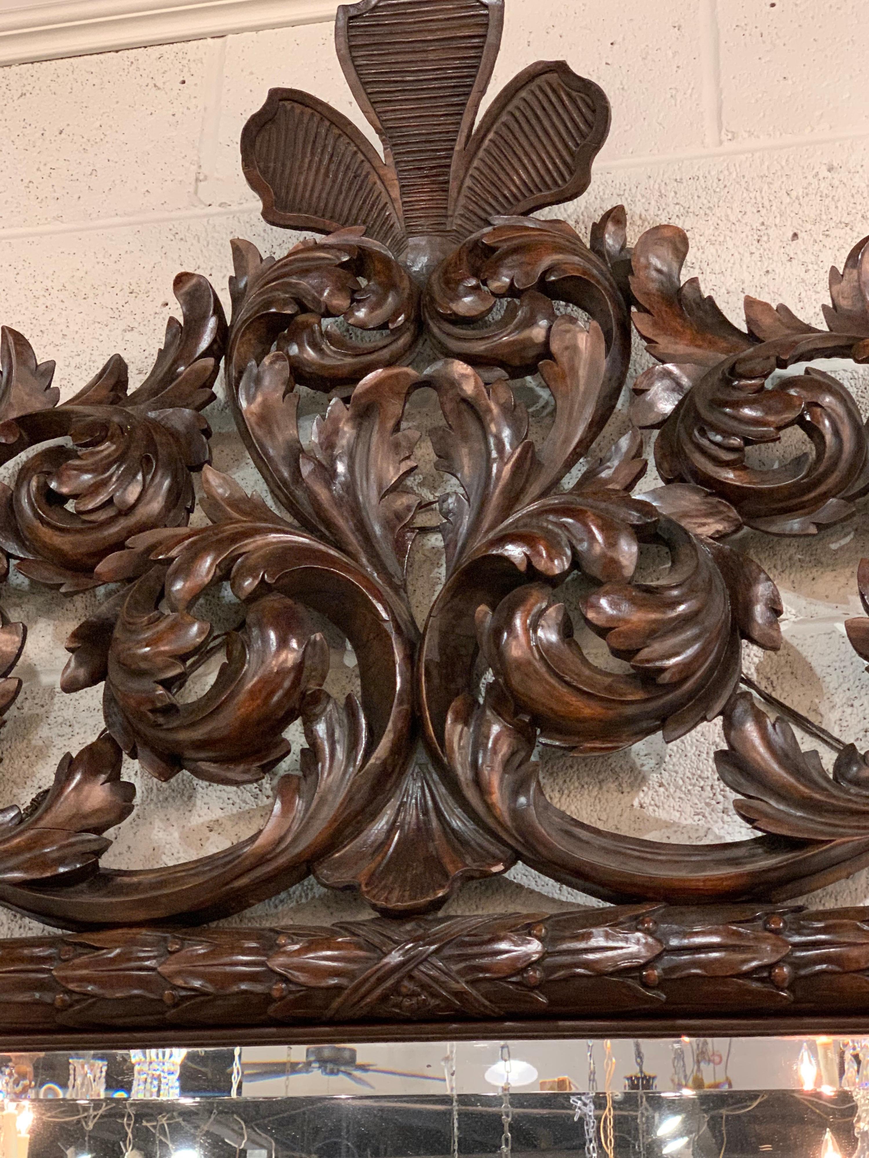 Beveled 19th Century Italian Carved Walnut Mirror