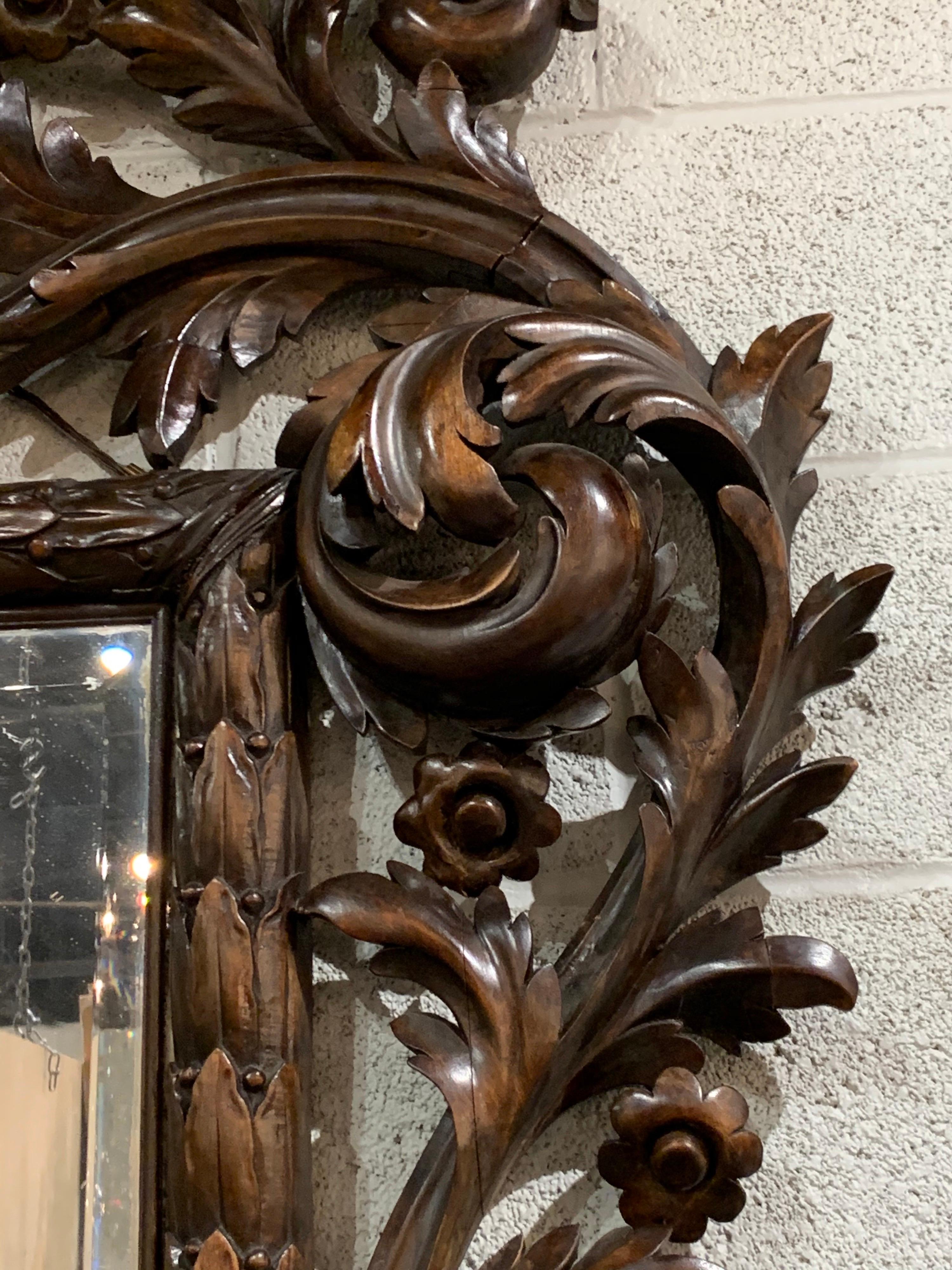 19th Century Italian Carved Walnut Mirror In Good Condition In Dallas, TX