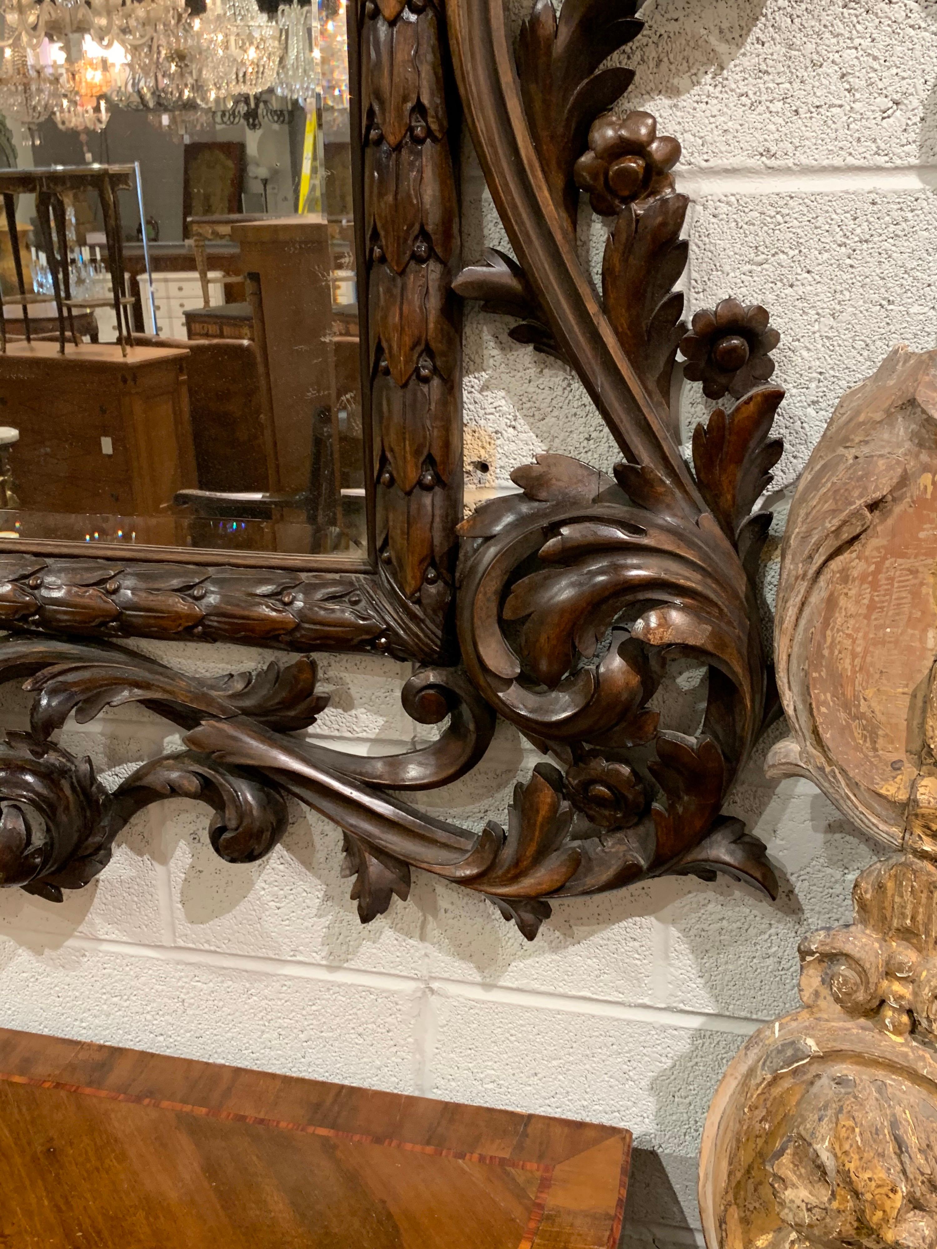 19th Century Italian Carved Walnut Mirror 1