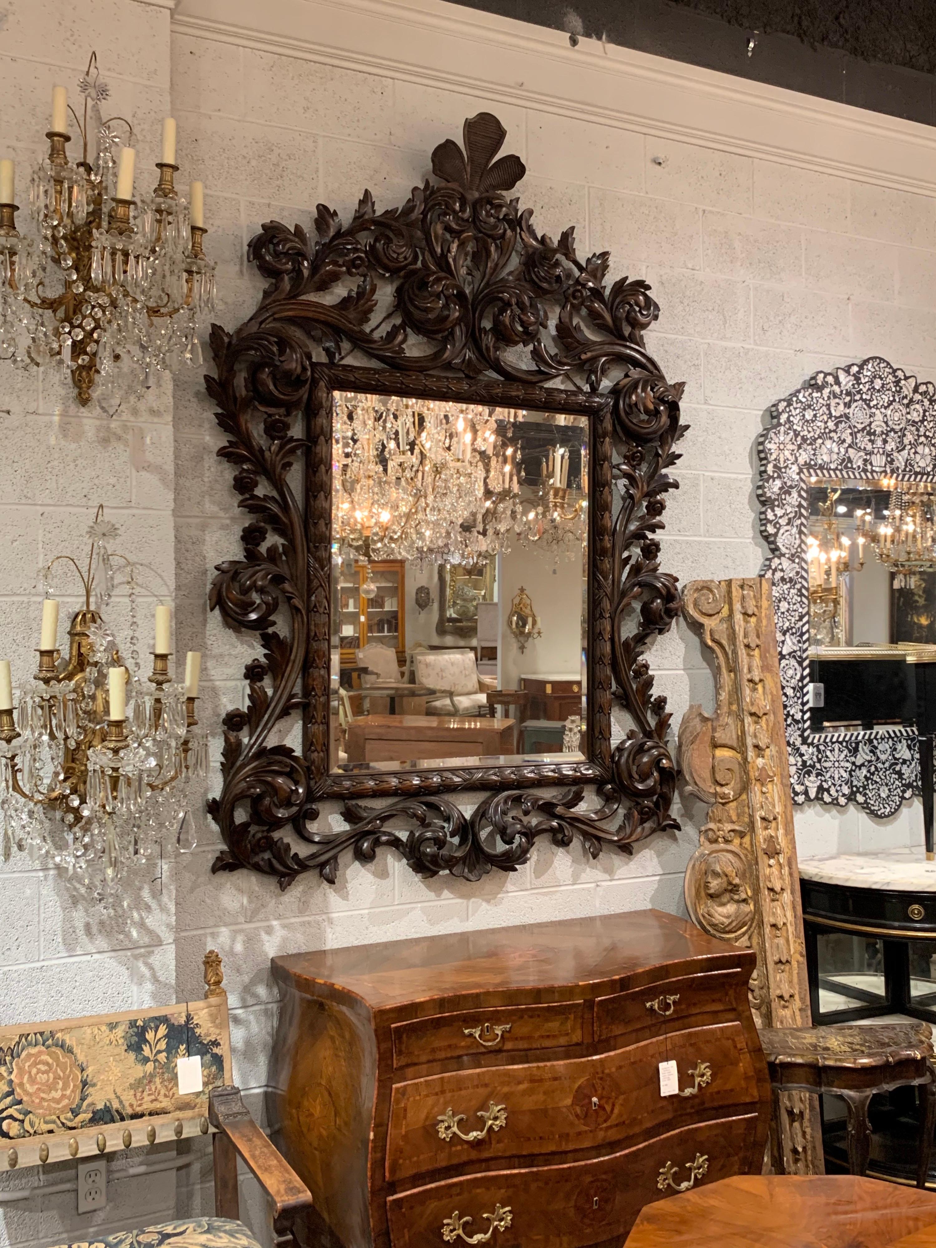 19th Century Italian Carved Walnut Mirror 2