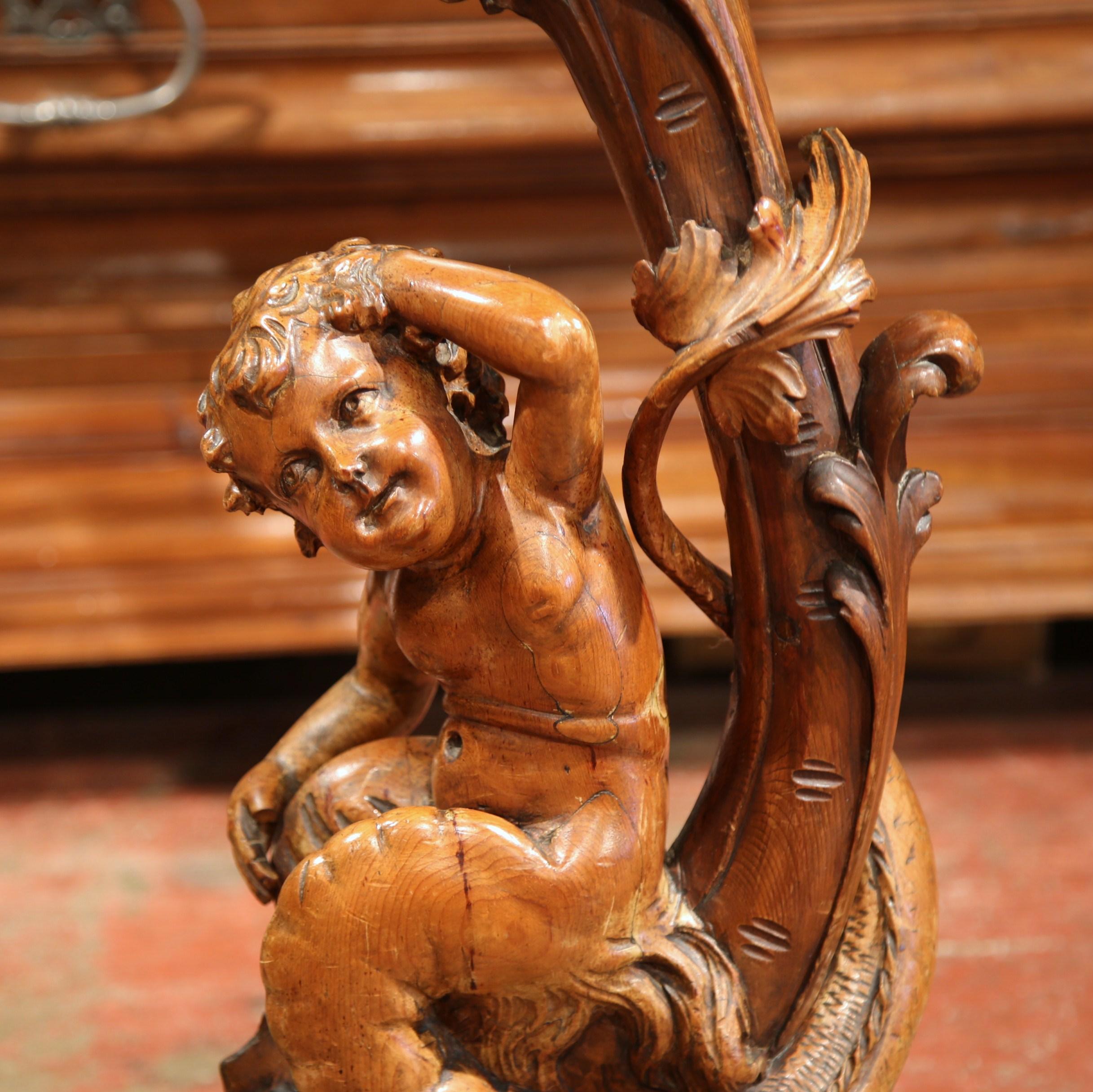 19th Century Italian Carved Walnut Pedestal Table with Cherub Figure 2