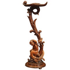 Antique 19th Century Italian Carved Walnut Pedestal Table with Cherub Figure