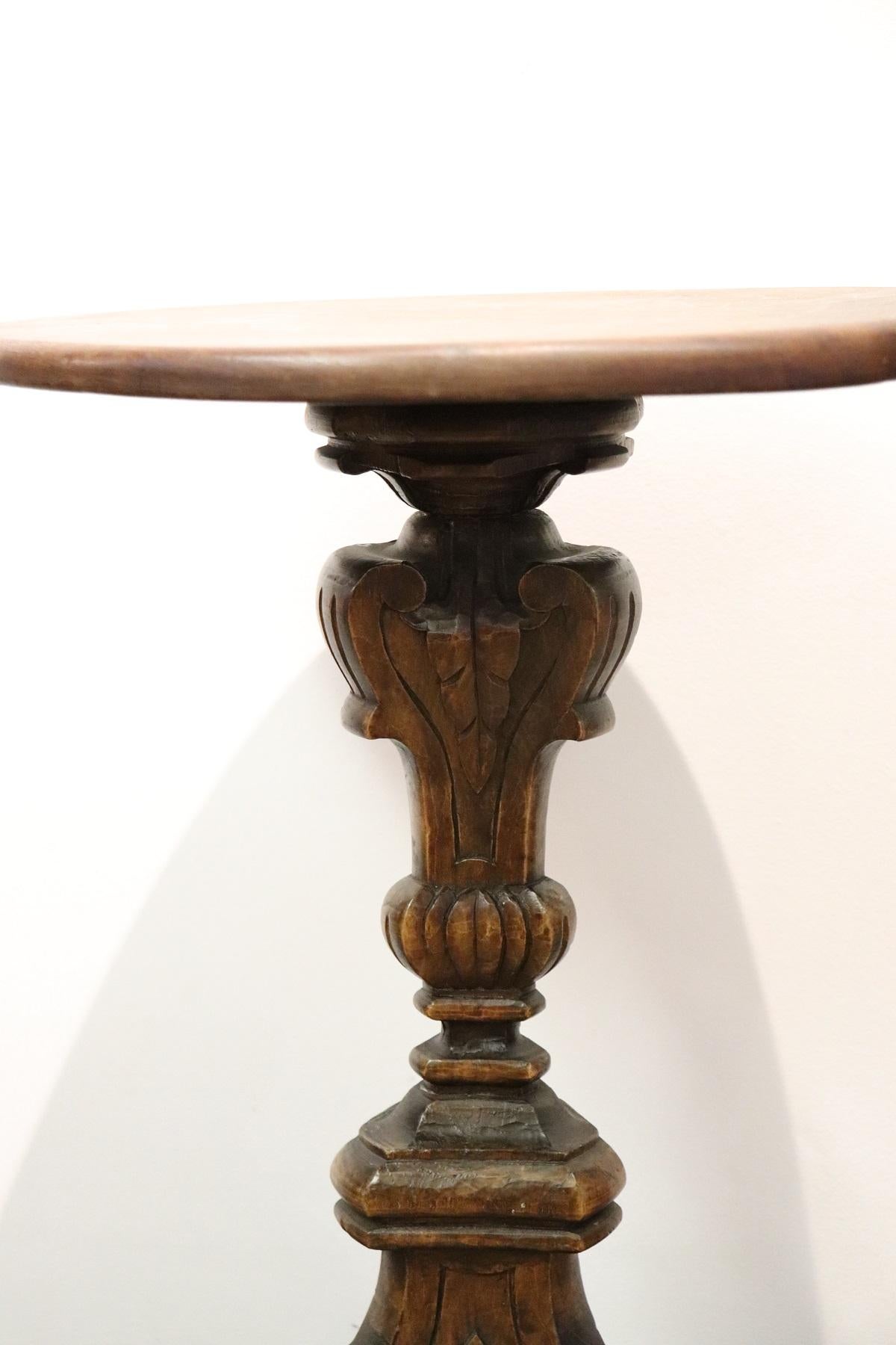 Late 19th Century 19th Century Italian Carved Walnut Round Side Table or Pedestal Table