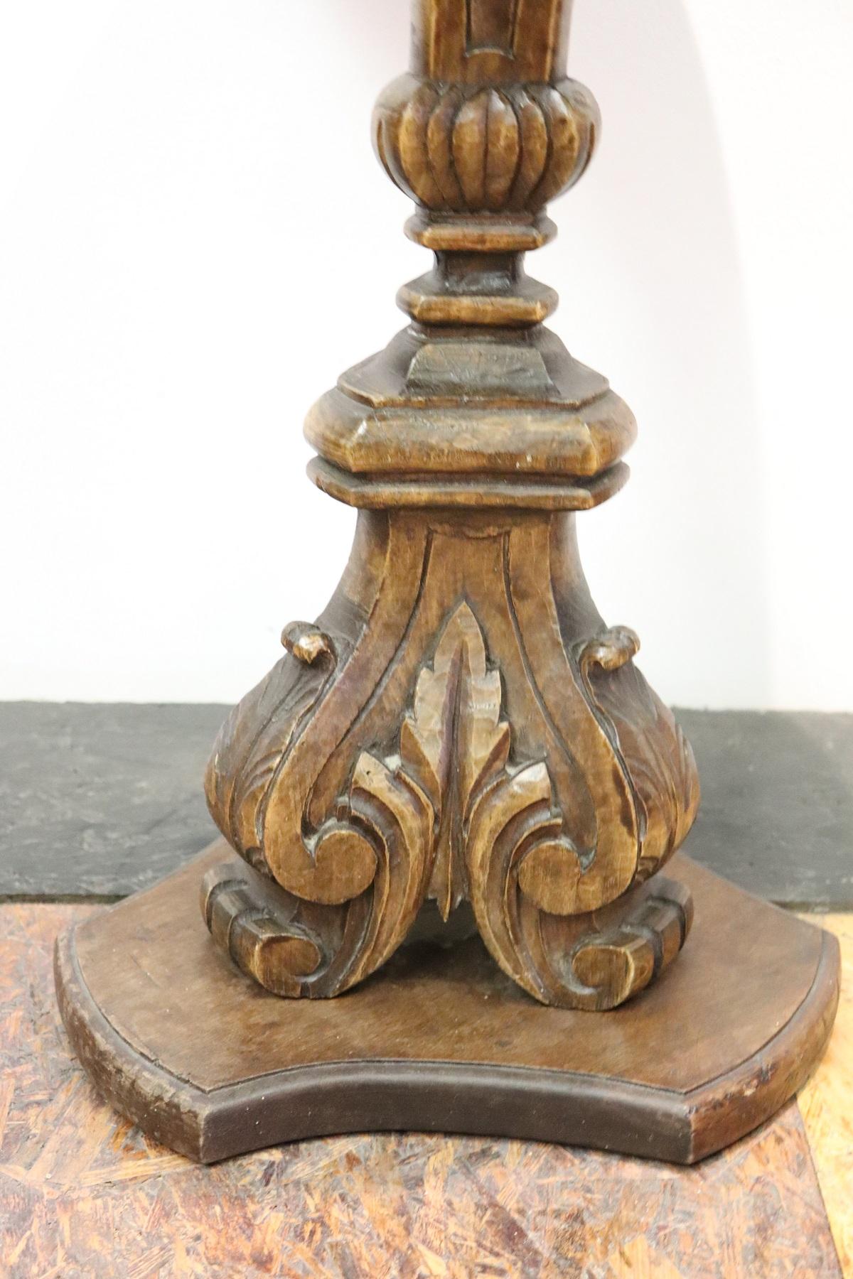 19th Century Italian Carved Walnut Round Side Table or Pedestal Table 1