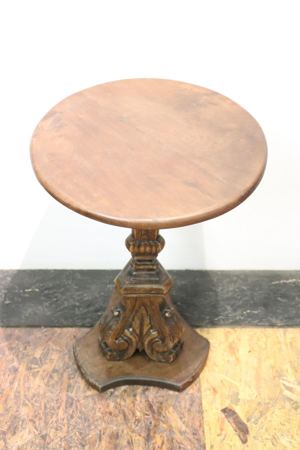 19th Century Italian Carved Walnut Round Side Table or Pedestal Table 2
