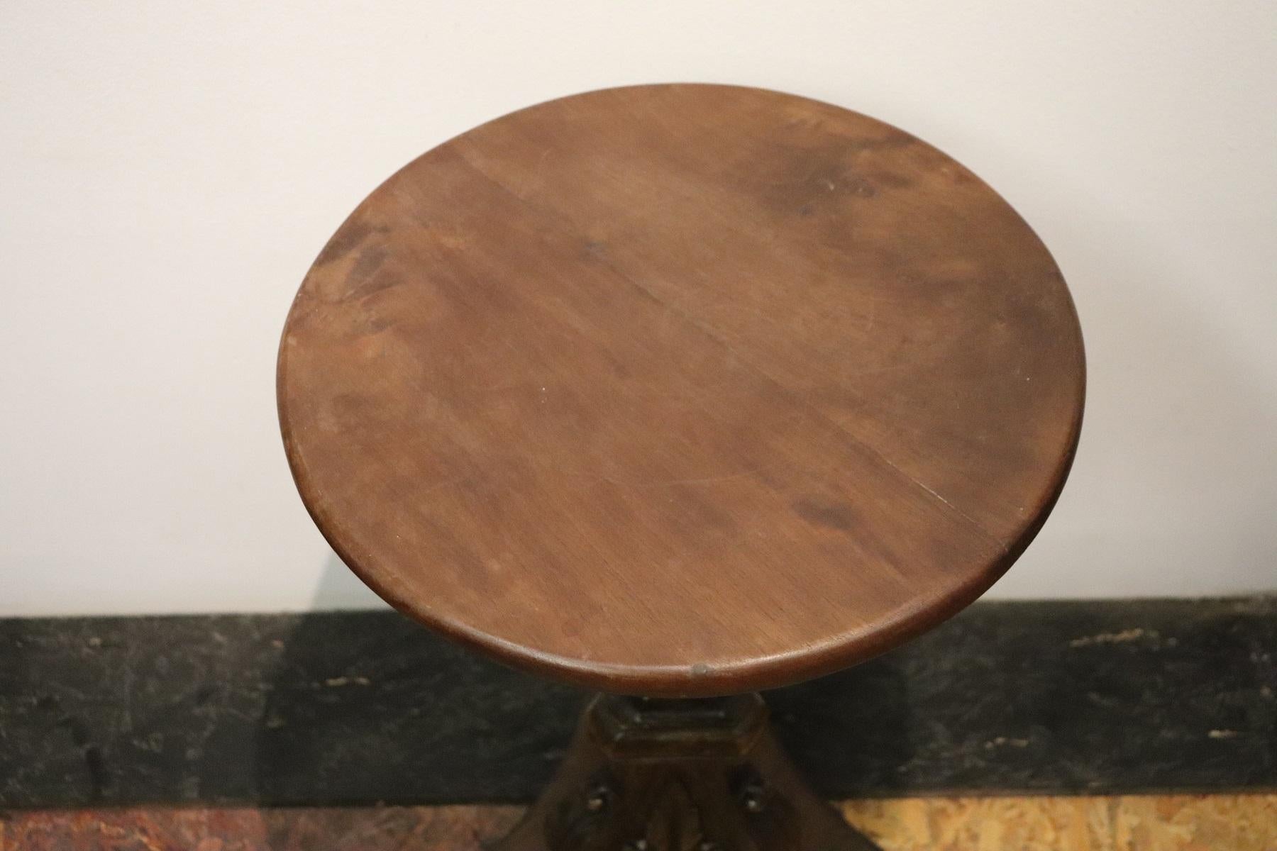 19th Century Italian Carved Walnut Round Side Table or Pedestal Table 3