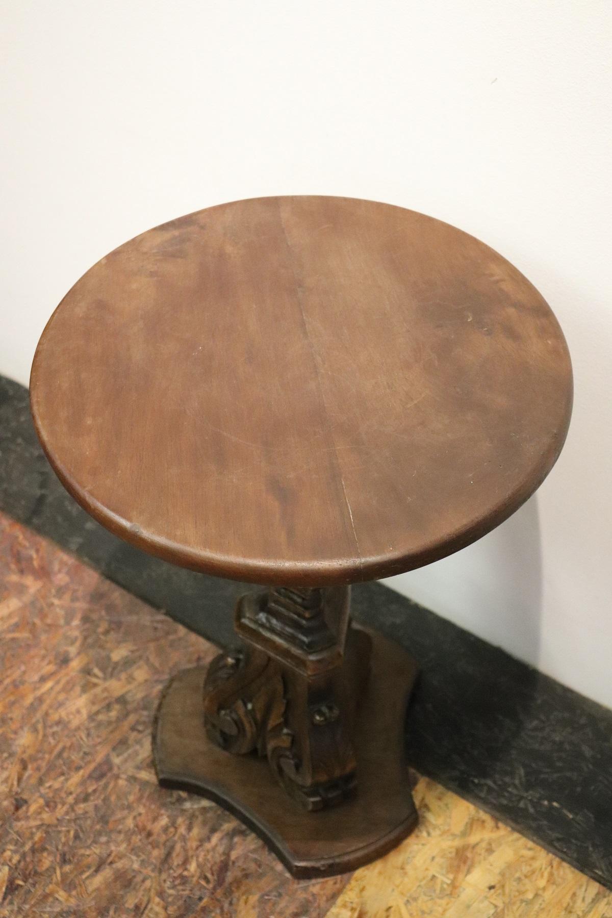 19th Century Italian Carved Walnut Round Side Table or Pedestal Table 4