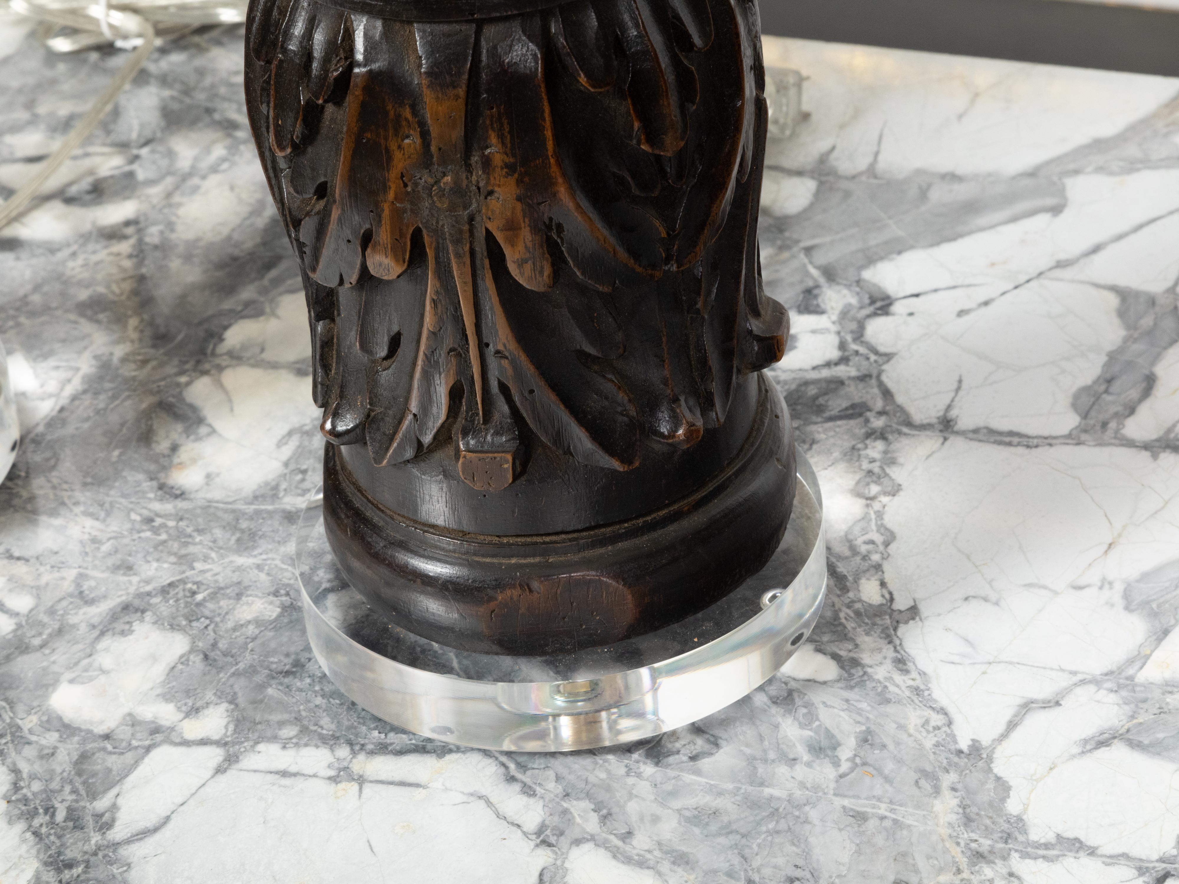 19th Century Italian Carved Walnut Solomonic Columns Made into Us-Wired Lamps For Sale 3
