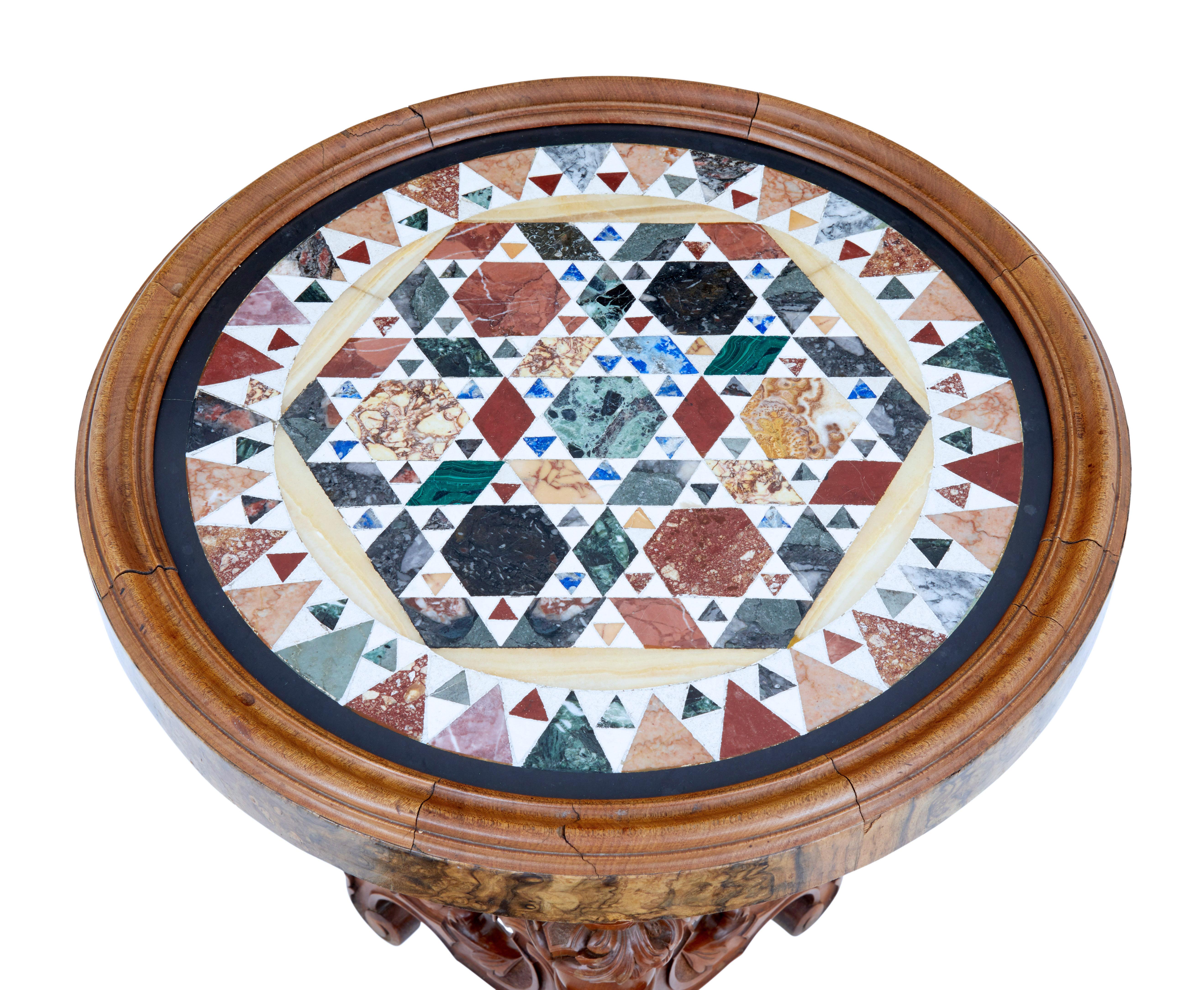 19th Century Italian Carved Walnut Specimen Marble-Top Side Table In Good Condition In Debenham, Suffolk