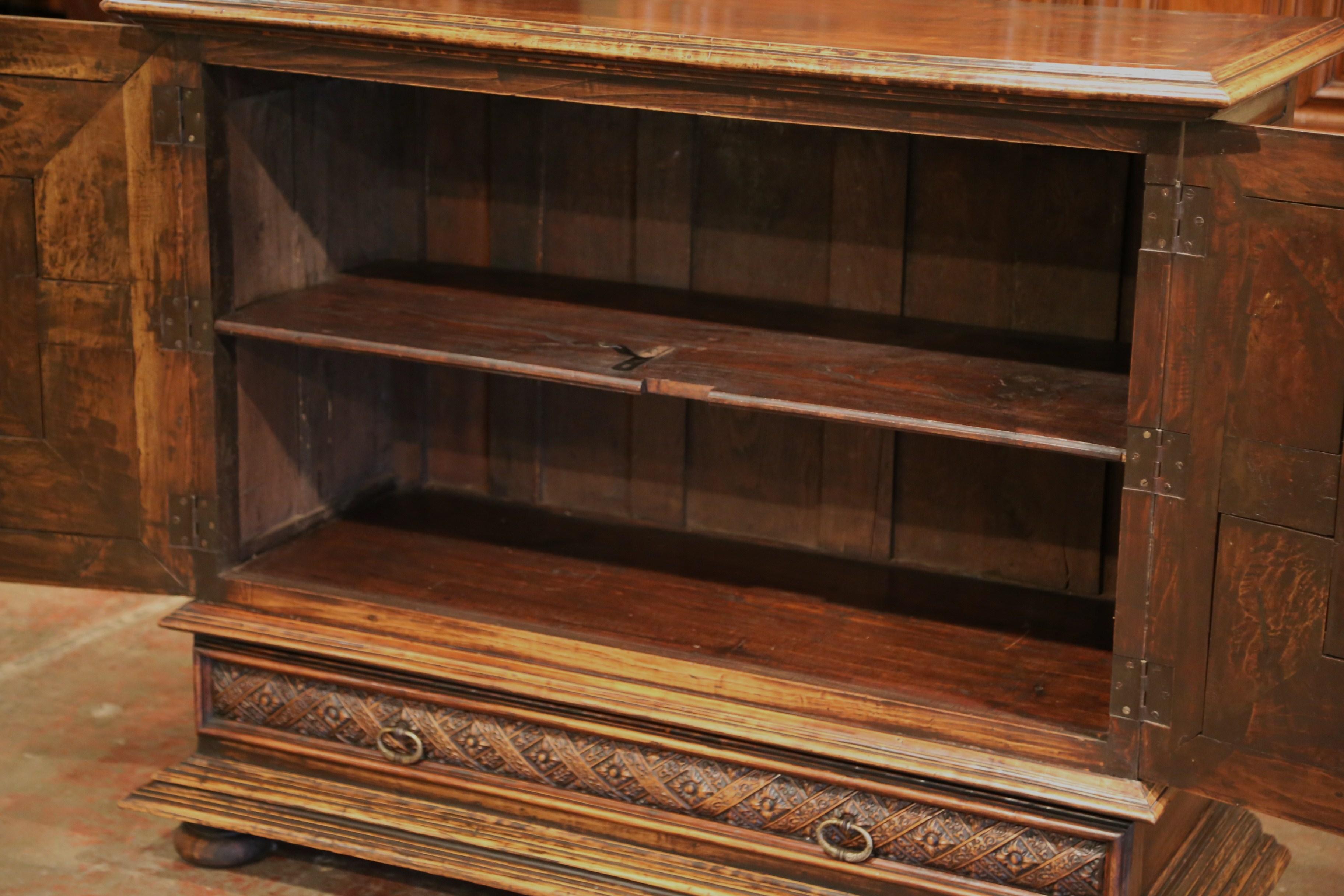 19th Century Italian Carved Walnut Two-Door Buffet Cabinet with Bottom Drawer 8