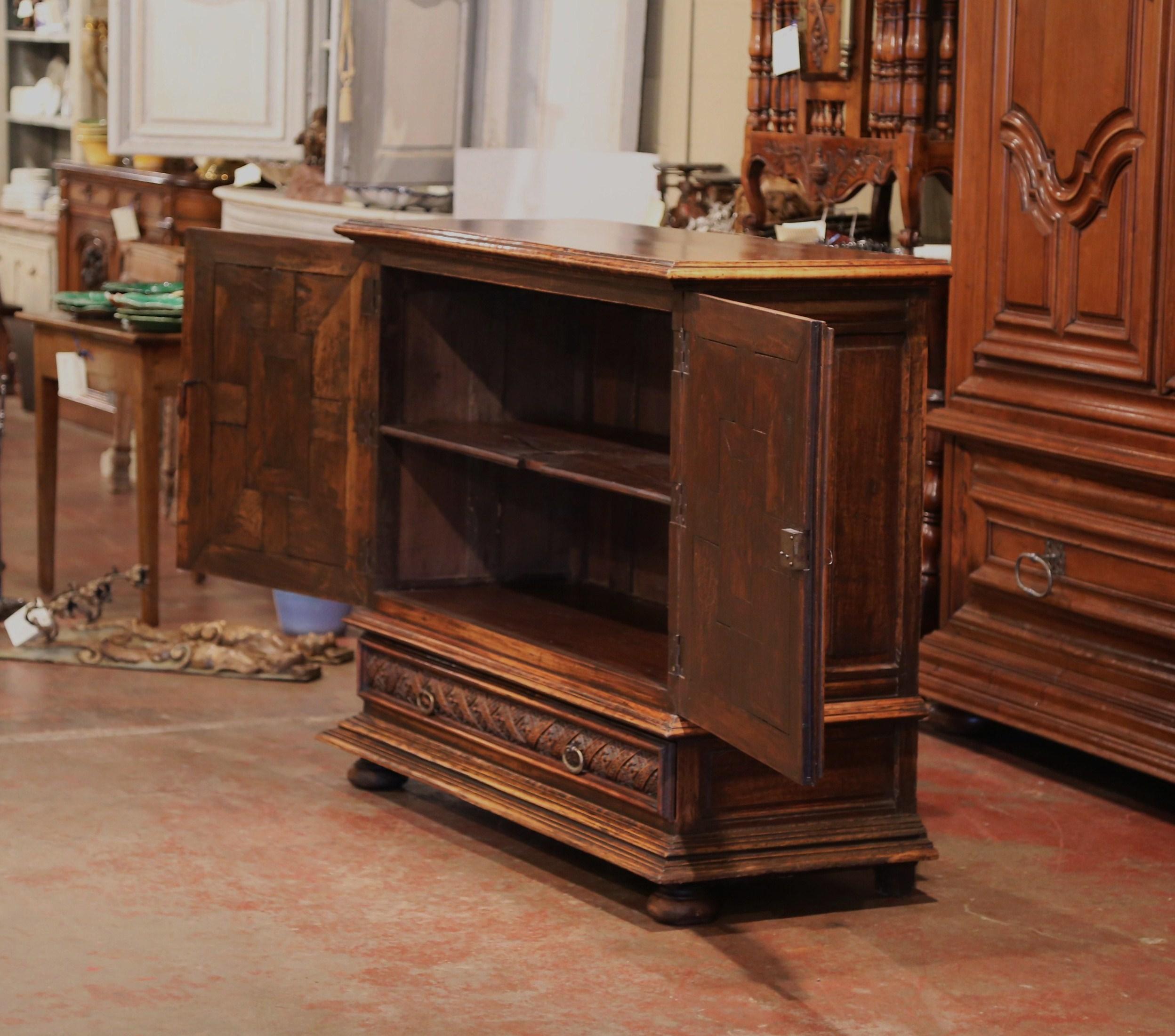 19th Century Italian Carved Walnut Two-Door Buffet Cabinet with Bottom Drawer 4