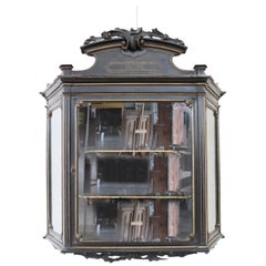 19th Century Italian Carved Walnut Wood Hanging Vitrine