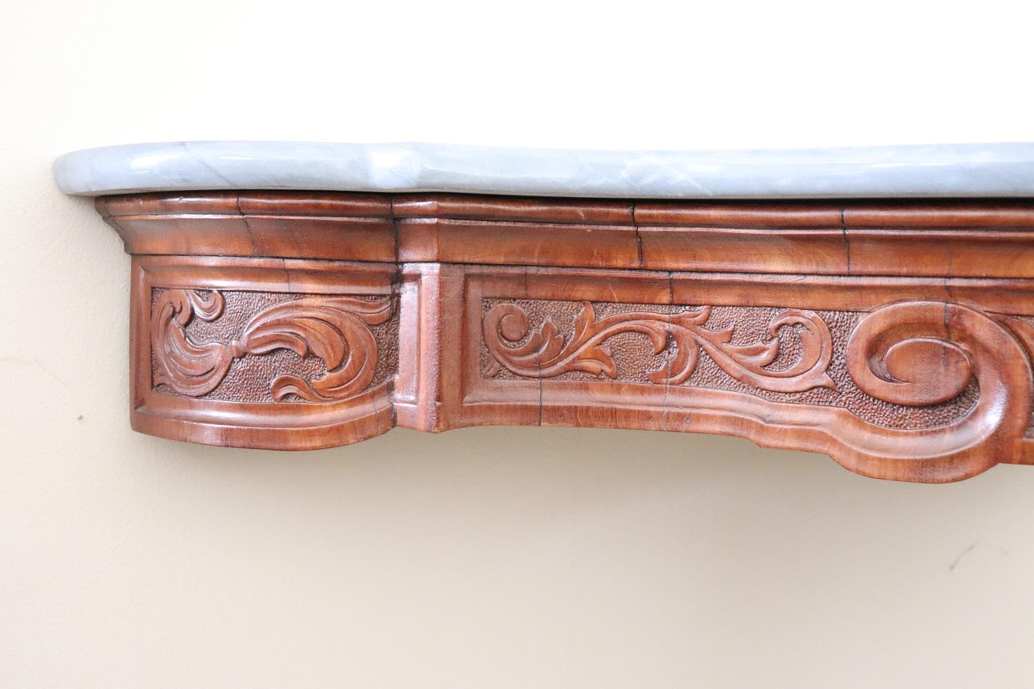 19th Century Italian Carved Wood Antique Console Table with Marble Top For Sale 1