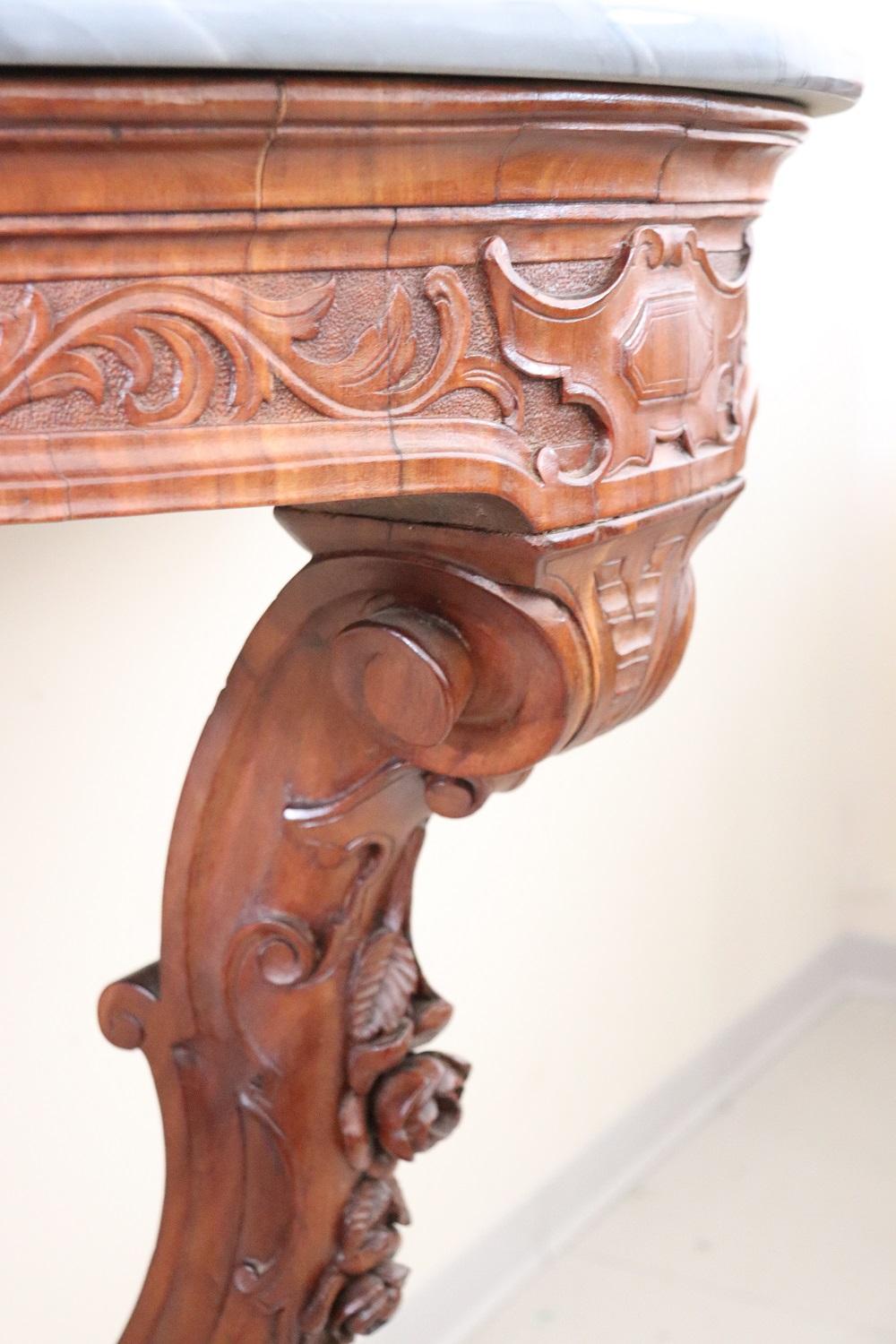 19th Century Italian Carved Wood Antique Console Table with Marble Top For Sale 2