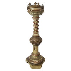 19th Century Italian Carved Wood Church Altar Candle Stand Pricket