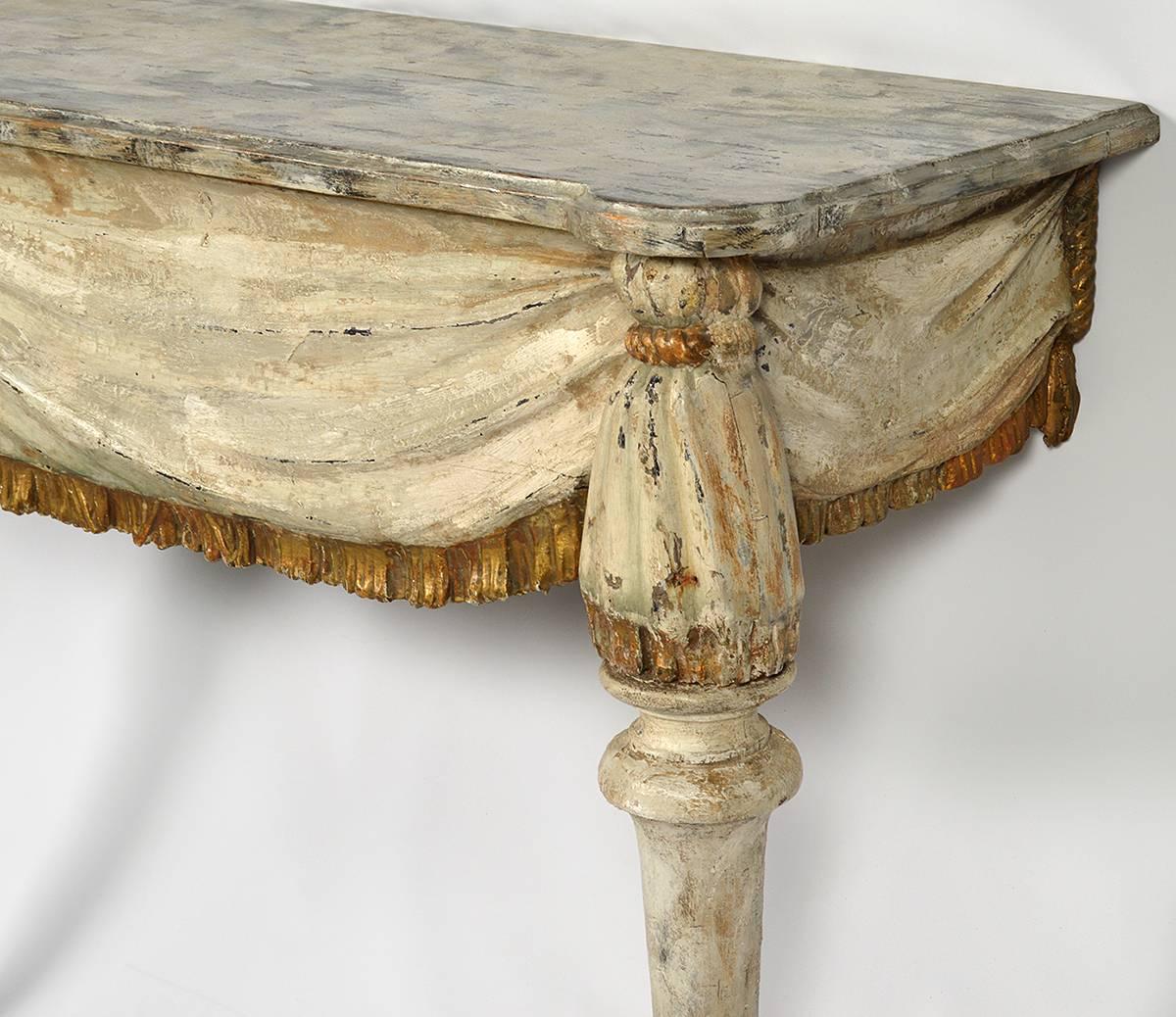 19th Century Italian Carved Wood Console with Faux Marbleized Painted Top In Good Condition In Ft. Lauderdale, FL