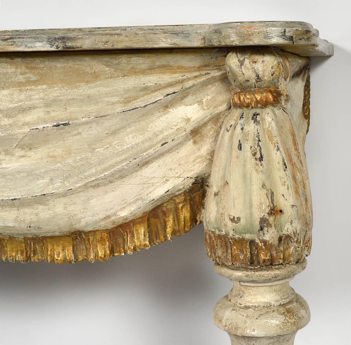 19th Century Italian Carved Wood Console with Faux Marbleized Painted Top 2