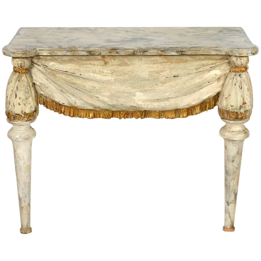 19th Century Italian Carved Wood Console with Faux Marbleized Painted Top