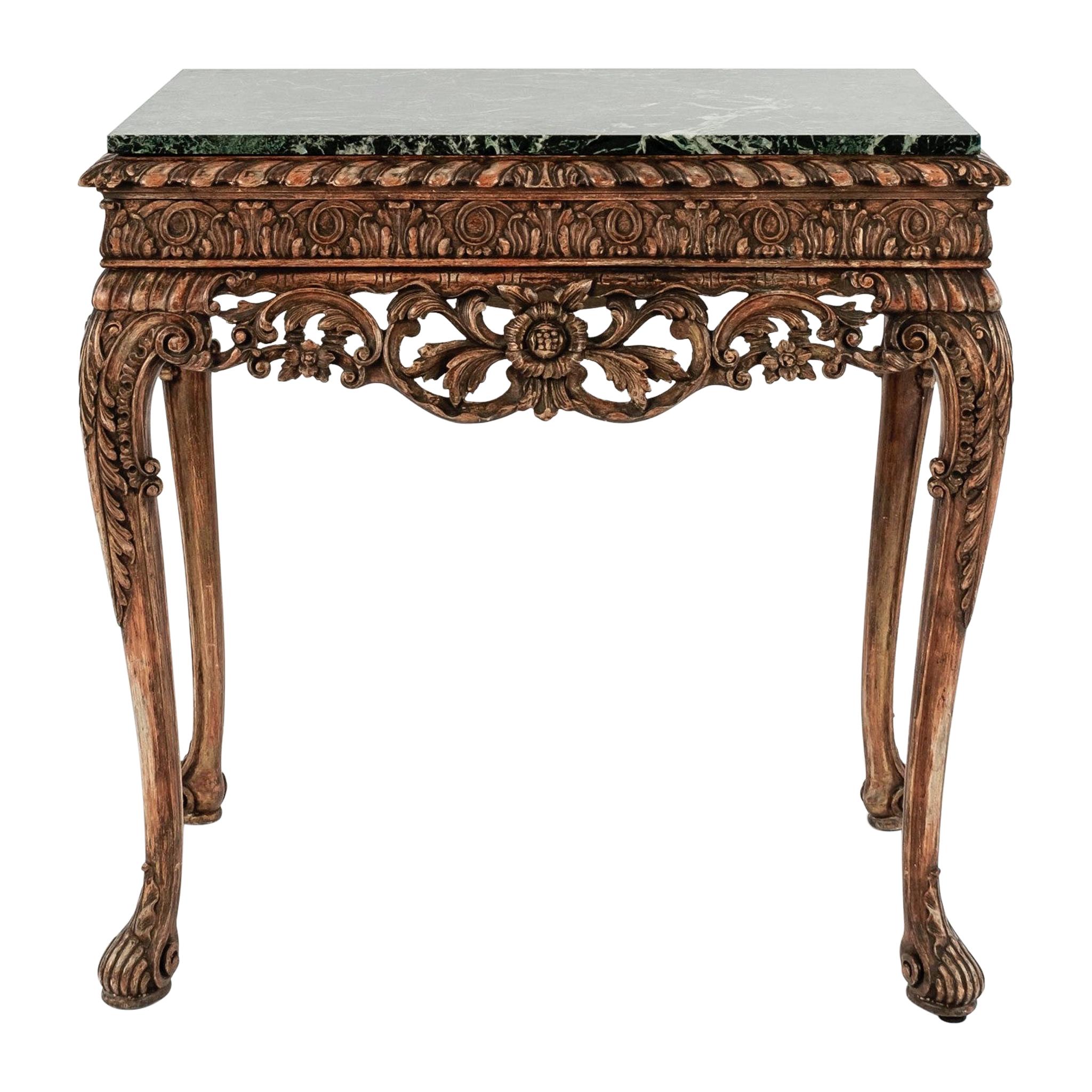 Italian 19th Century Carved Walnut Console Table with White Marble Top