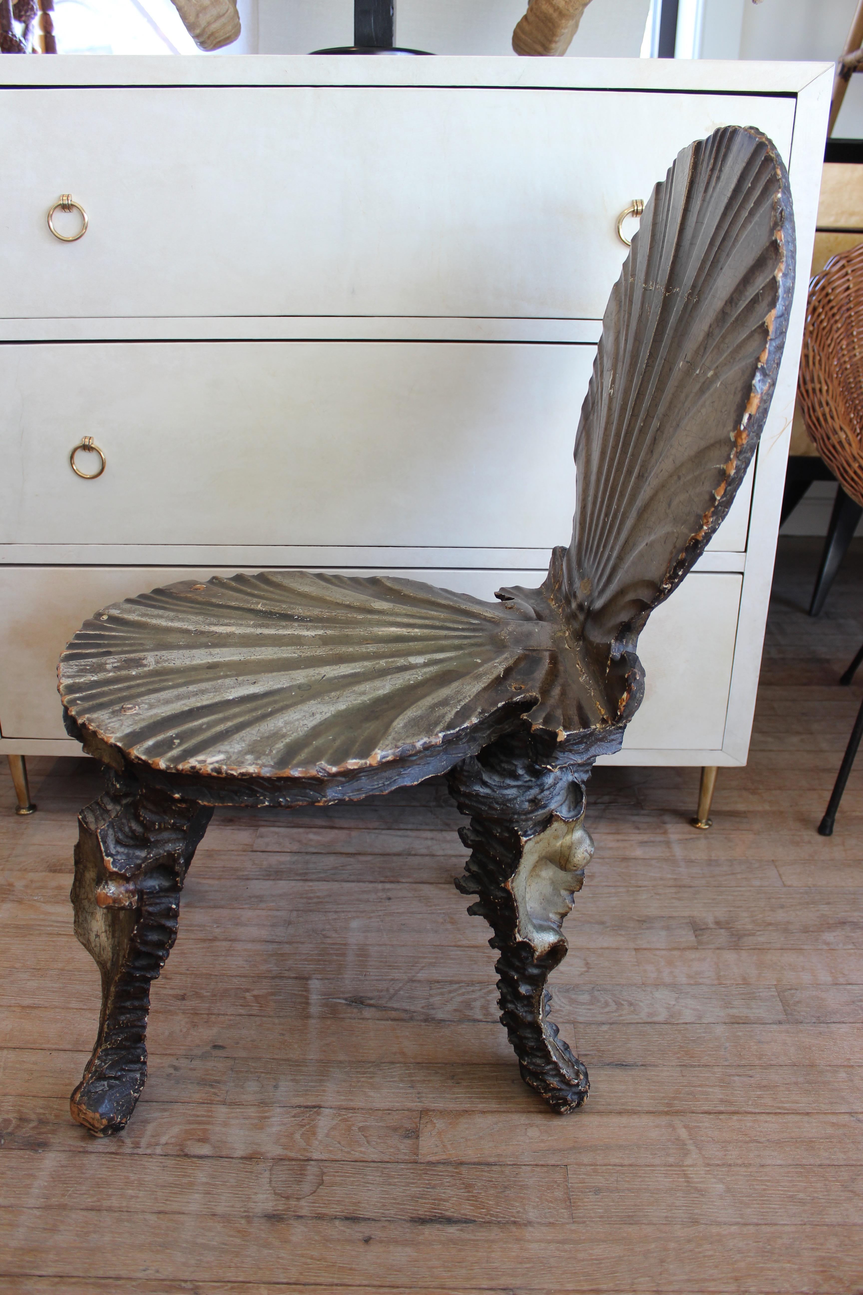 19th Century Italian Carved Wood Grotto Chair In Good Condition In East Hampton, NY