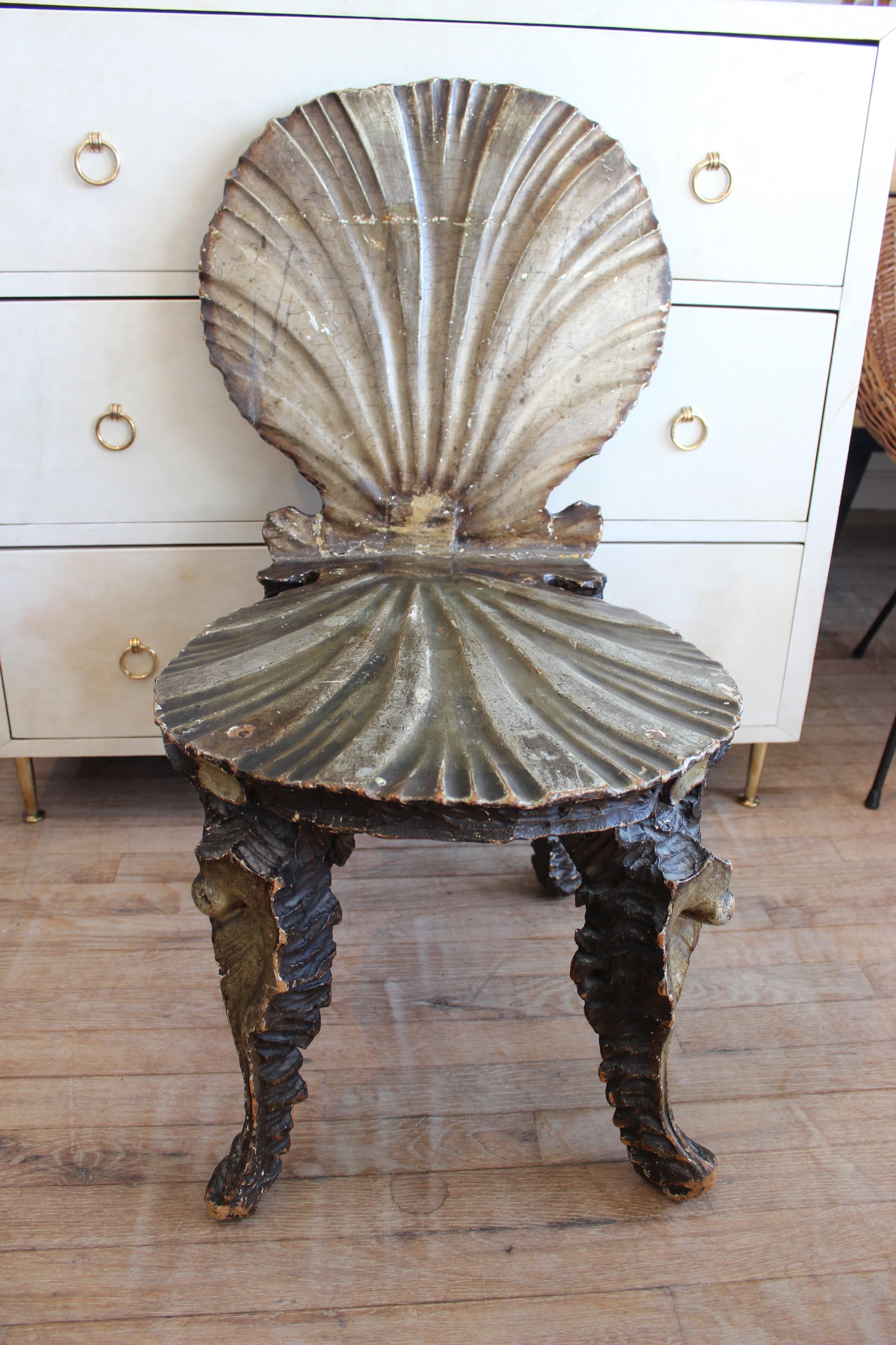 19th Century Italian Carved Wood Grotto Chair 1