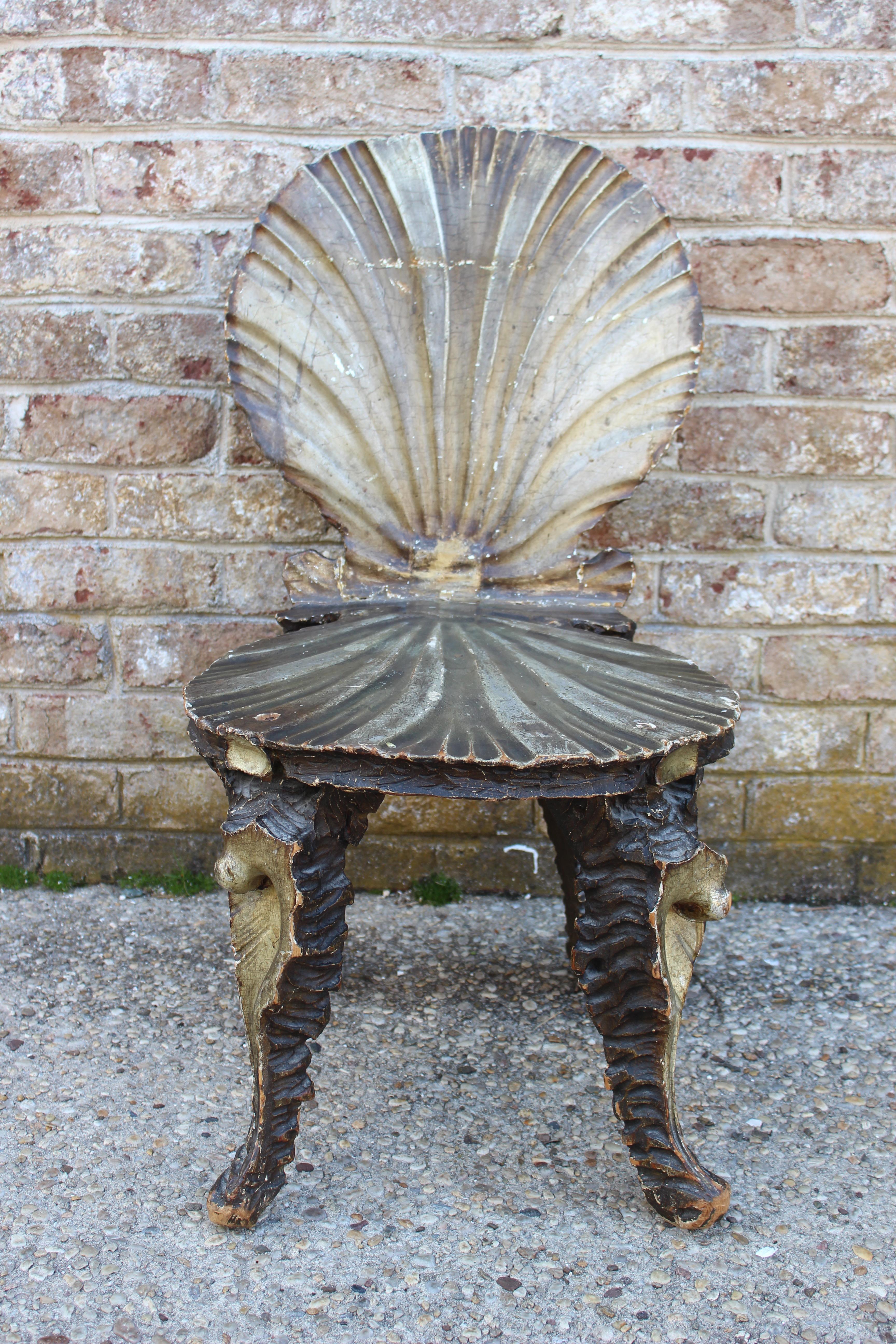 19th Century Italian Carved Wood Grotto Chair 3