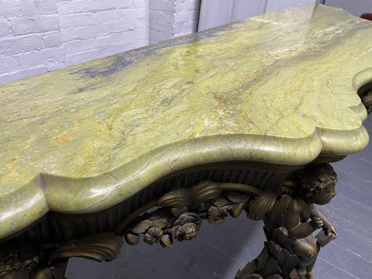 19th Century Italian Carved Wood Marble-Top Console with Puttis For Sale 7