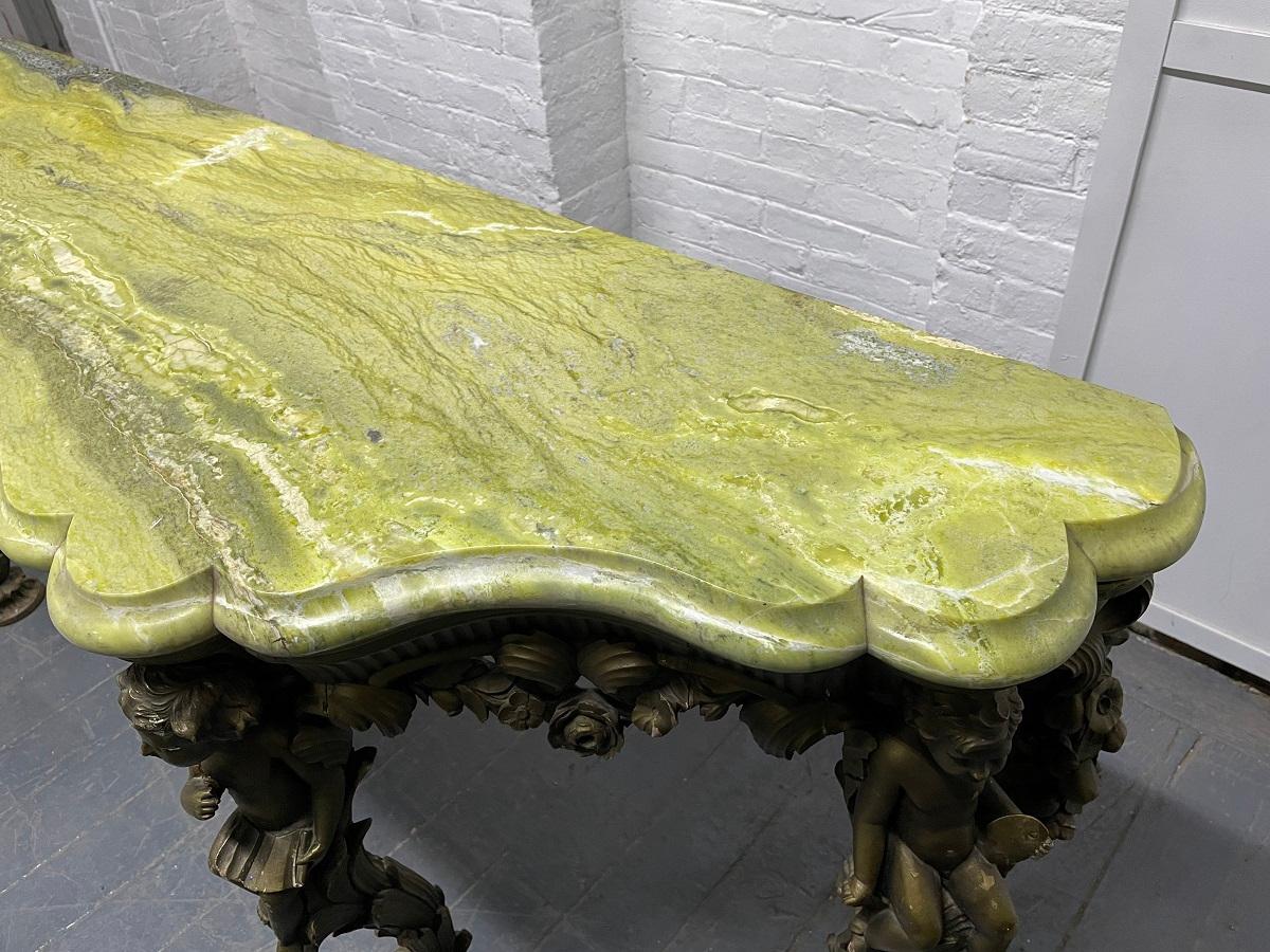 19th Century Italian Carved Wood Marble-Top Console with Puttis For Sale 9