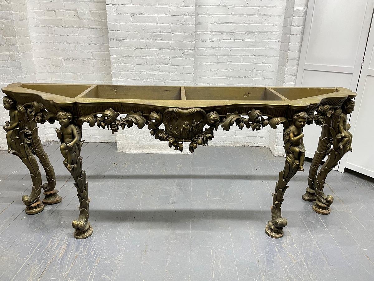 19th Century Italian Carved Wood Marble-Top Console with Puttis For Sale 10