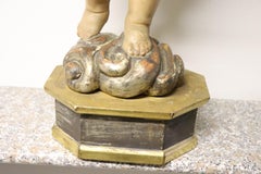 19th Century Italian Carved Wood Sculpture Painted and Gilded Angel Candlestick