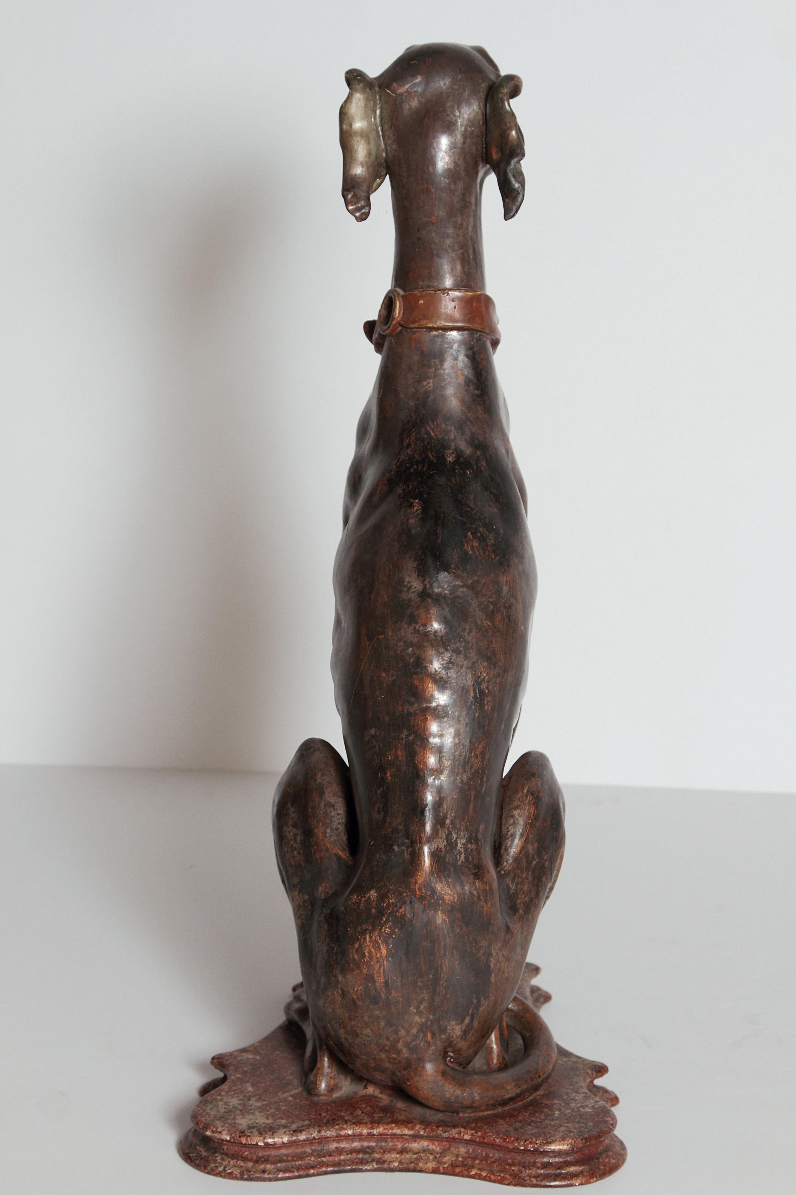 19th Century Italian Carved Wood Seated Greyhound Sculpture In Good Condition In Dallas, TX