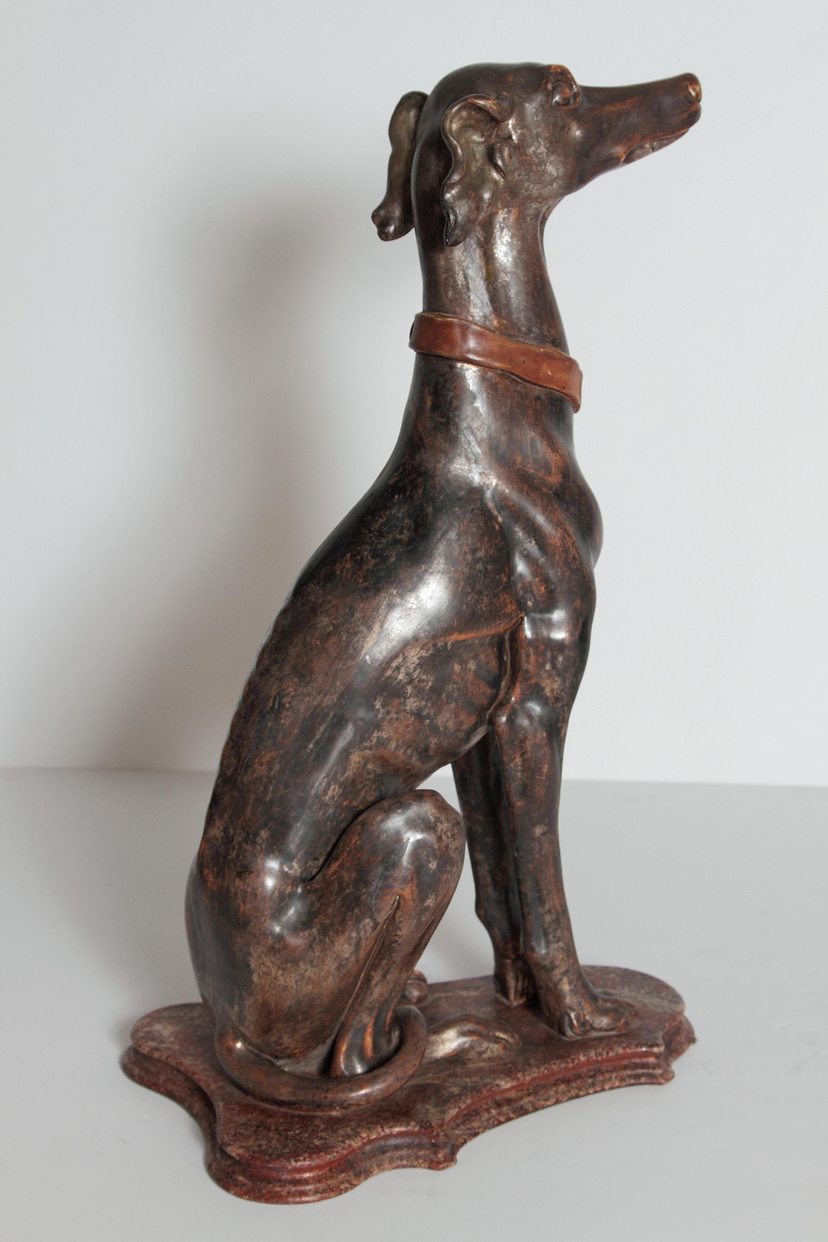 19th Century Italian Carved Wood Seated Greyhound Sculpture 1