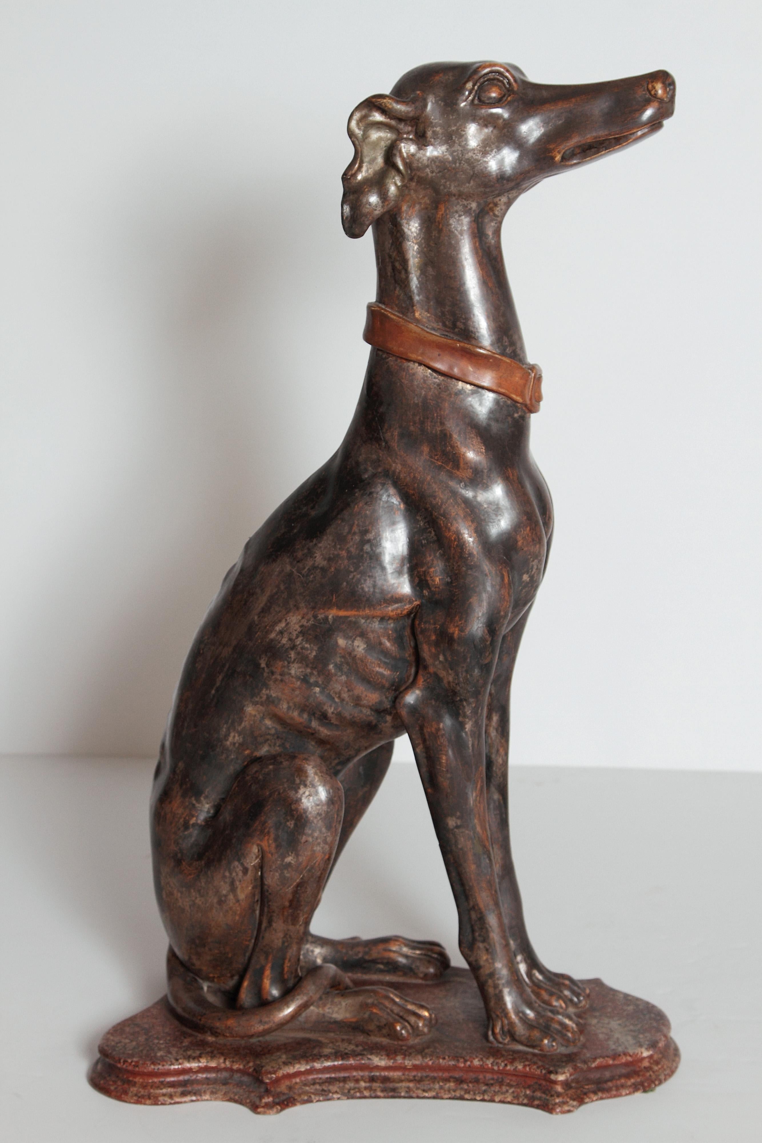 19th Century Italian Carved Wood Seated Greyhound Sculpture 3