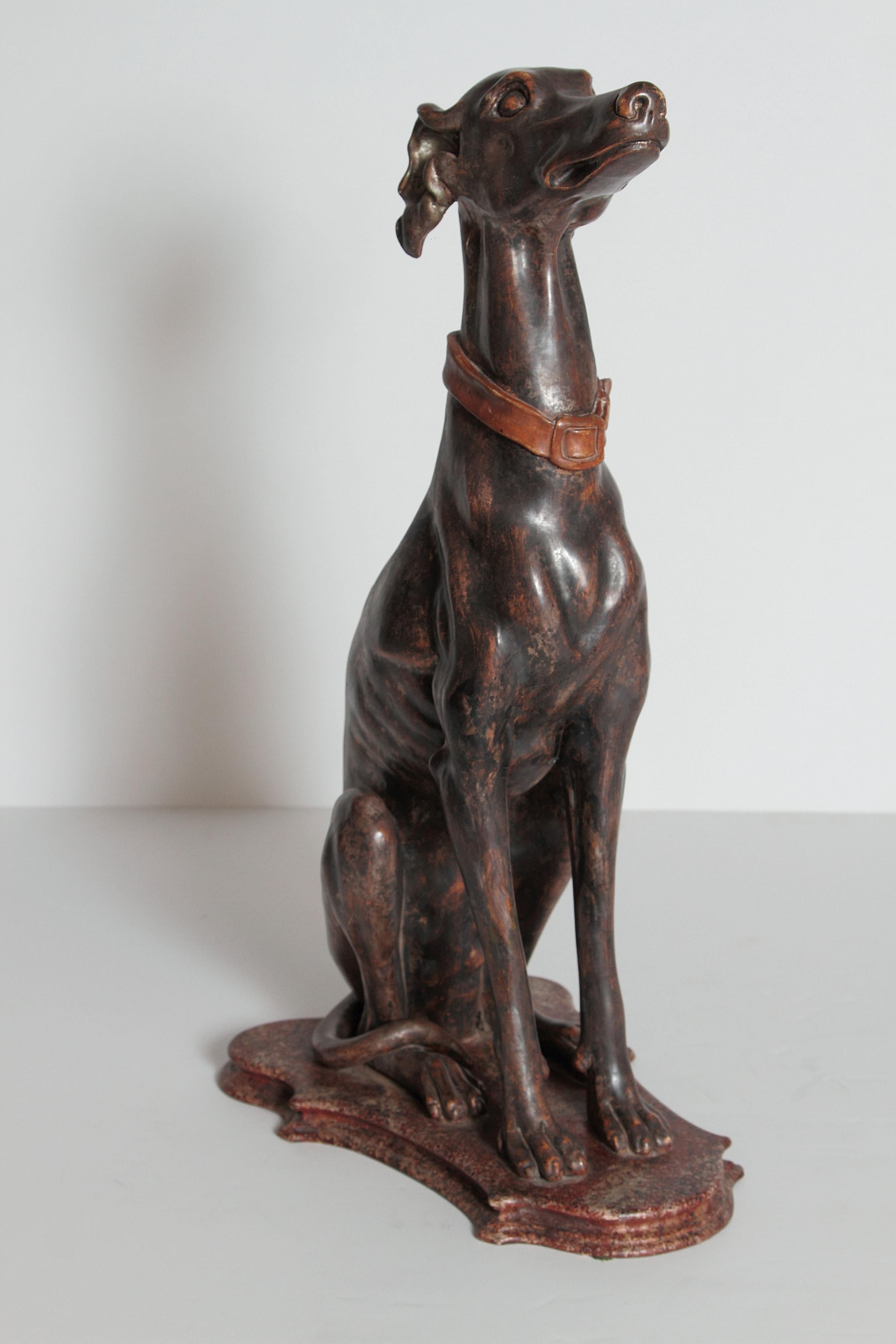 19th Century Italian Carved Wood Seated Greyhound Sculpture 4