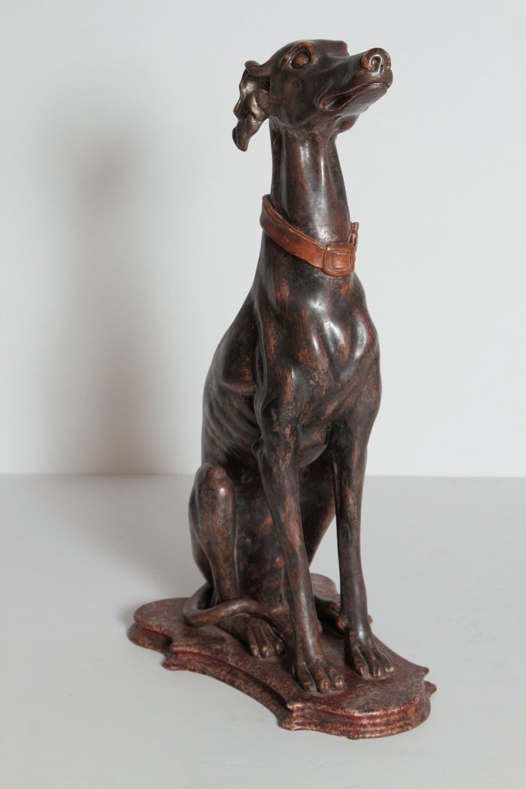 19th Century Italian Carved Wood Seated Greyhound Sculpture For