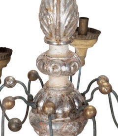 19th Century Italian Carved Wood Silver Gilt Candle Chandelier