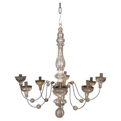 19th Century Italian Carved Wood Silver Gilt Candle Chandelier