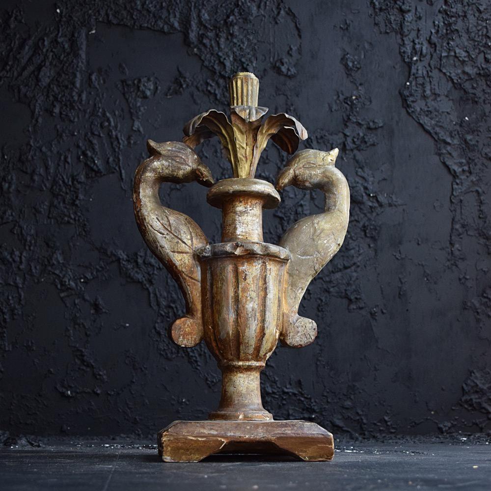 Renaissance 19th Century Italian Carved-Wood Urn Candlestick