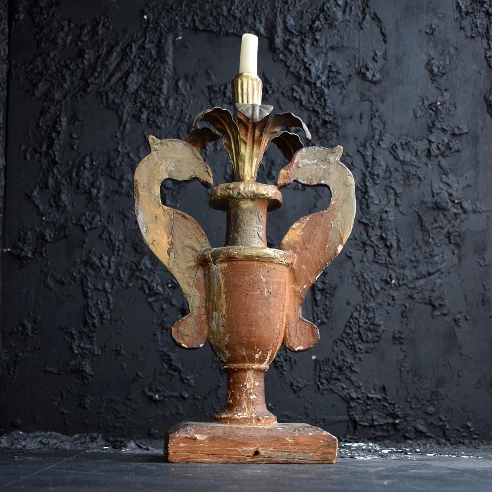 19th Century Italian Carved-Wood Urn Candlestick In Fair Condition In London, GB