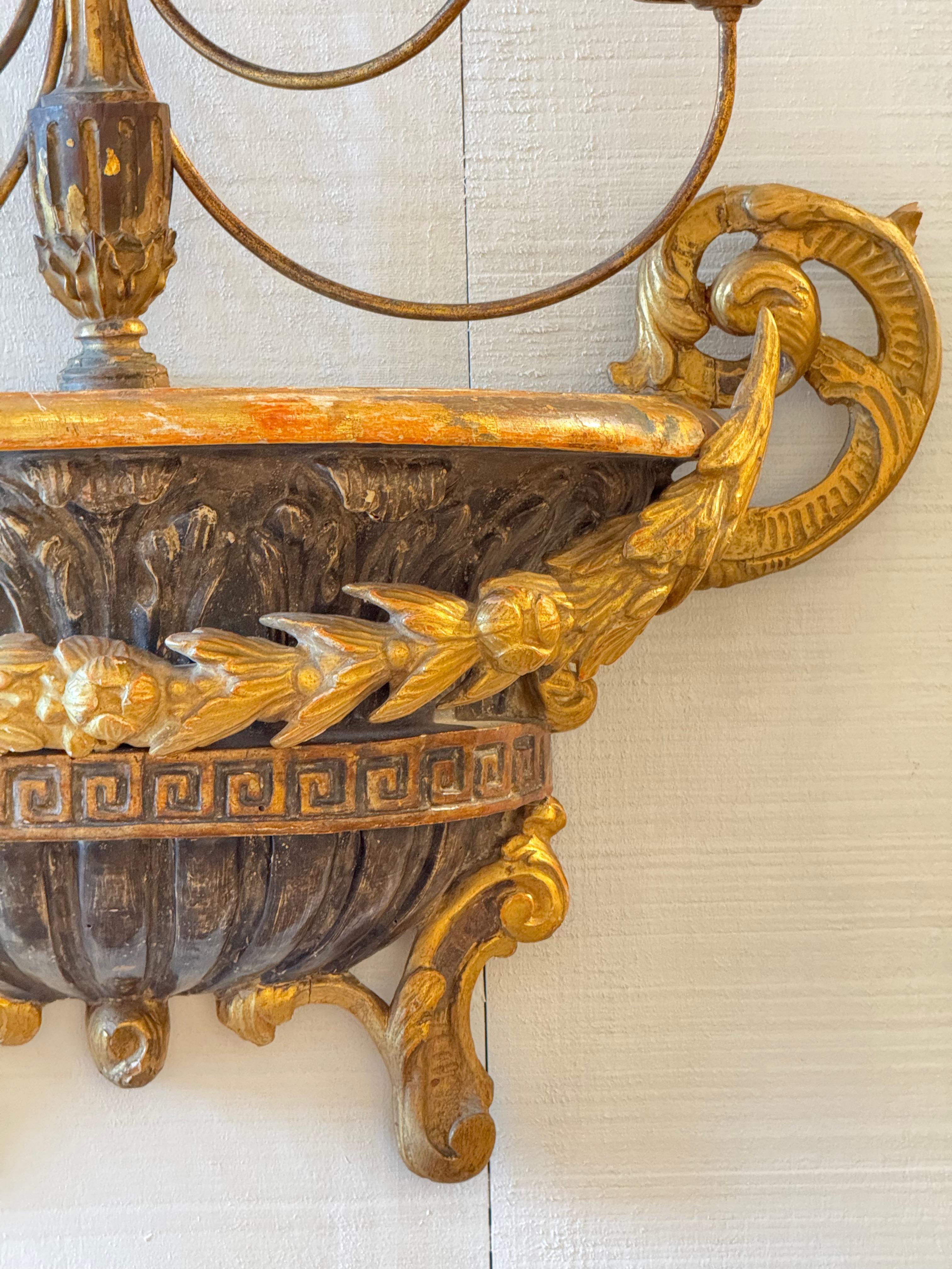 19th Century Italian Carved Wood Wall Sconce With Gilt Detailing In Good Condition For Sale In Charlottesville, VA