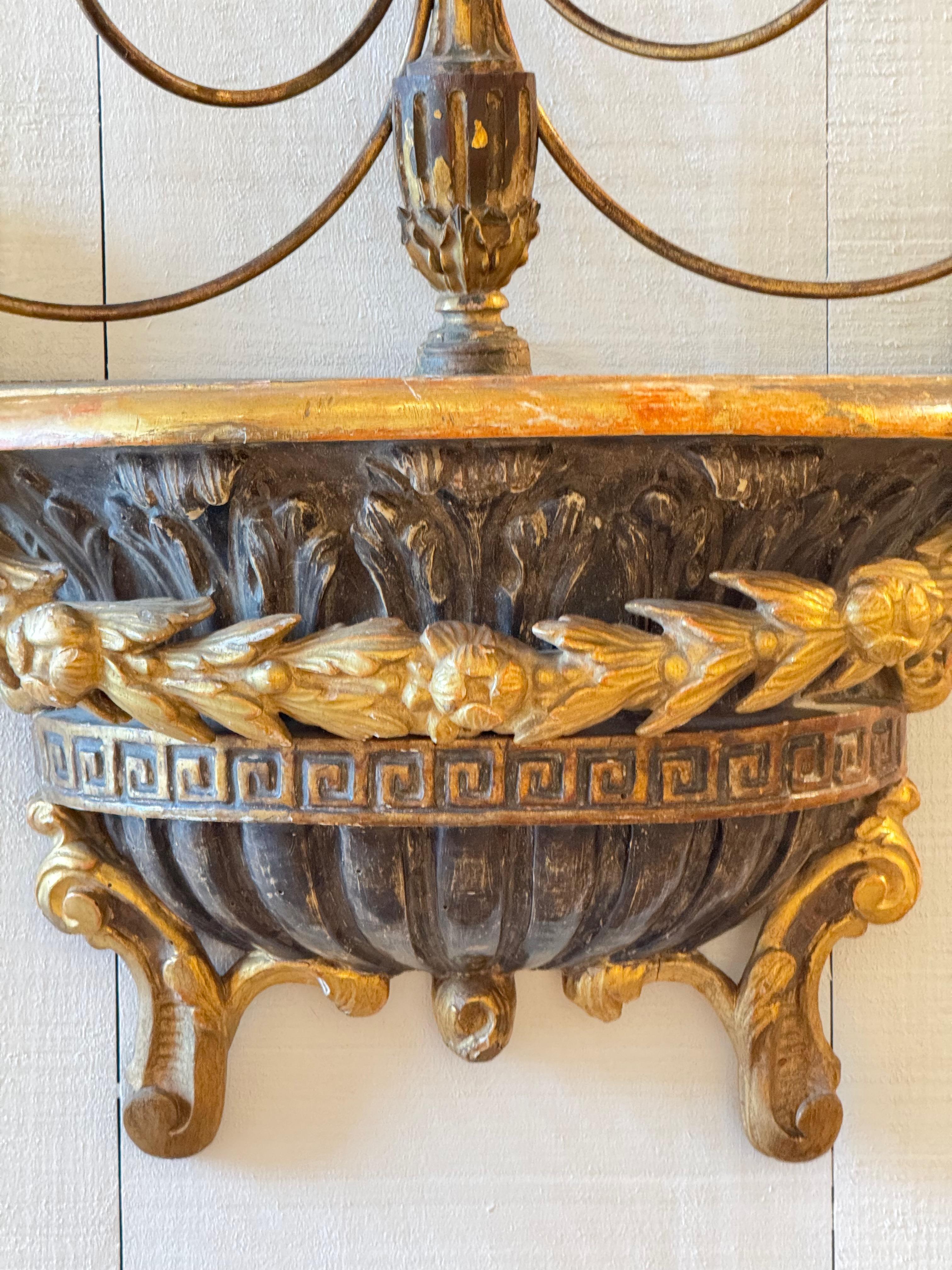Metal 19th Century Italian Carved Wood Wall Sconce With Gilt Detailing For Sale