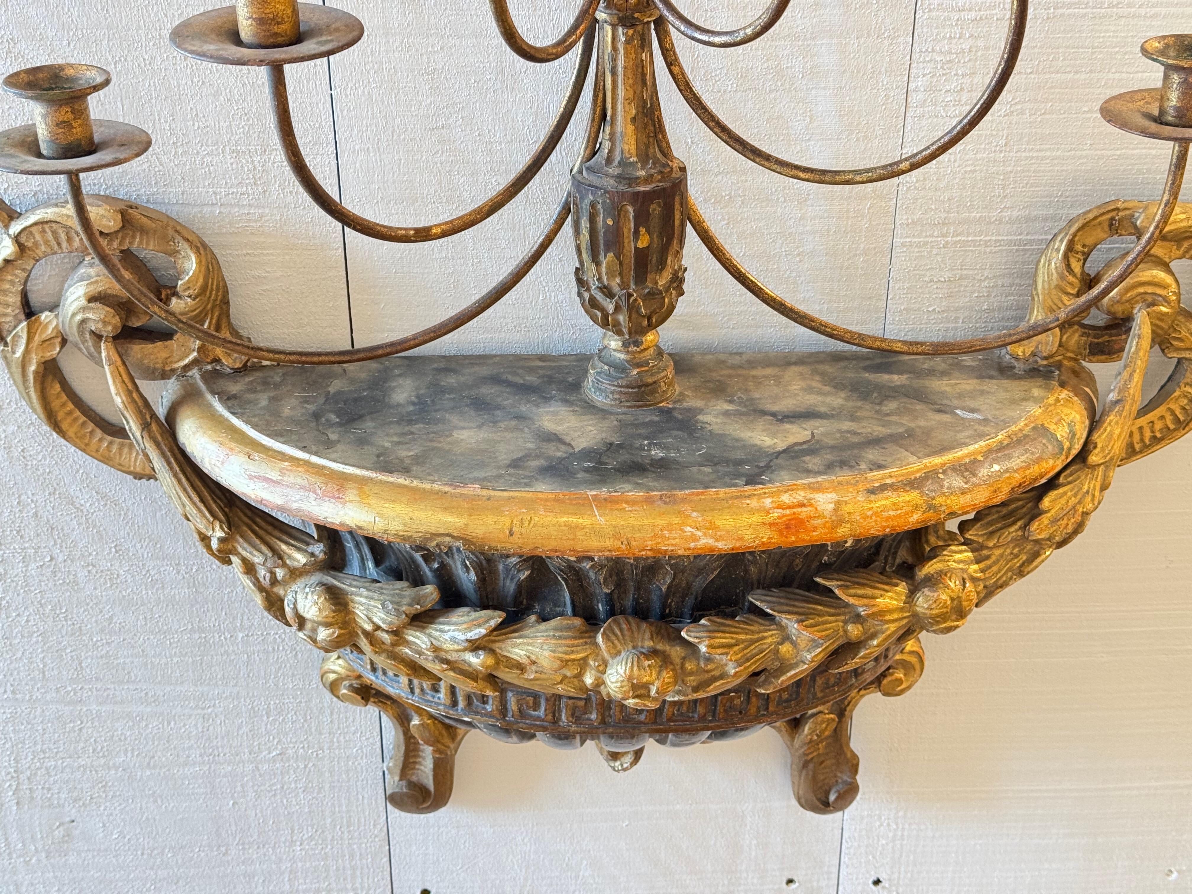 19th Century Italian Carved Wood Wall Sconce With Gilt Detailing For Sale 3