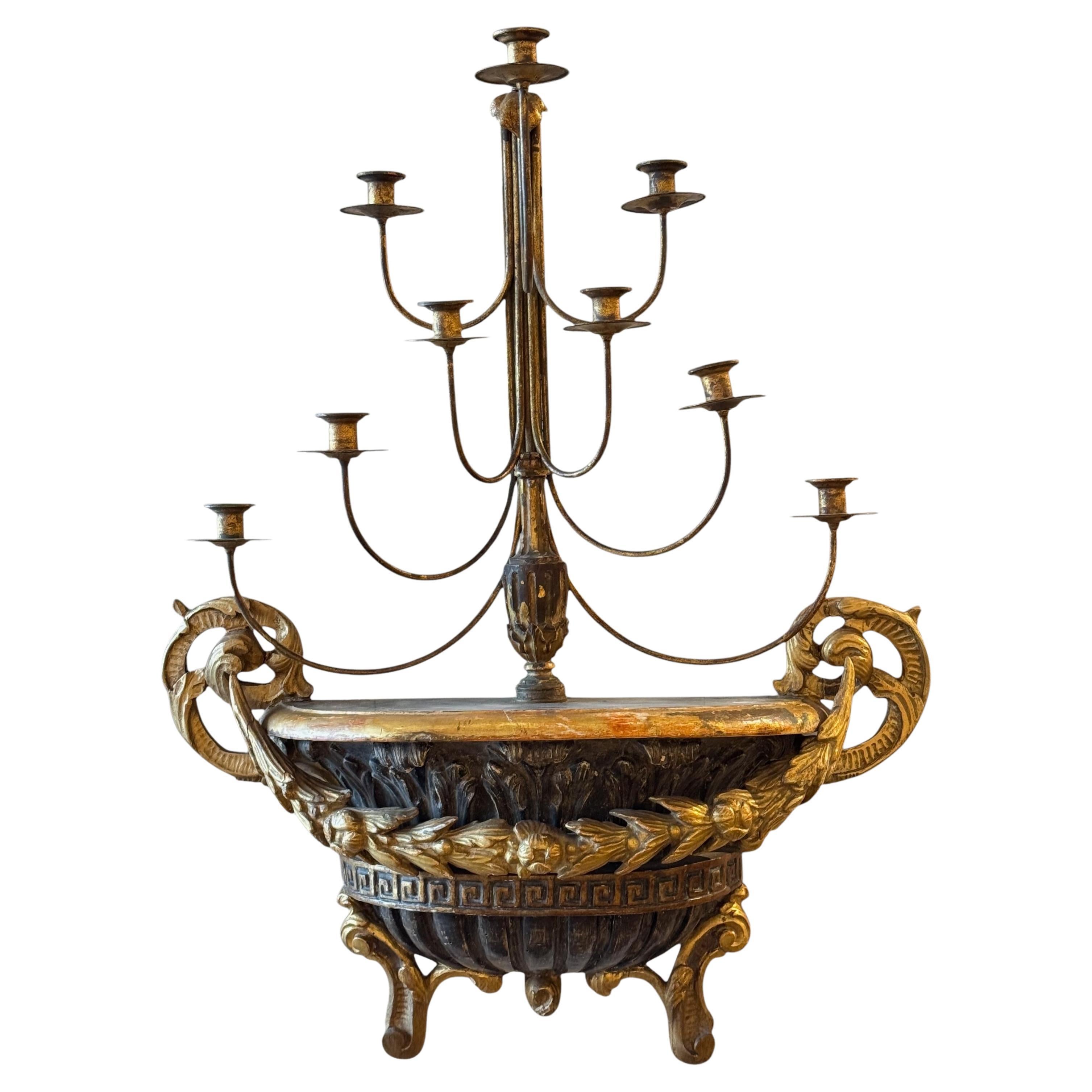 19th Century Italian Carved Wood Wall Sconce With Gilt Detailing For Sale