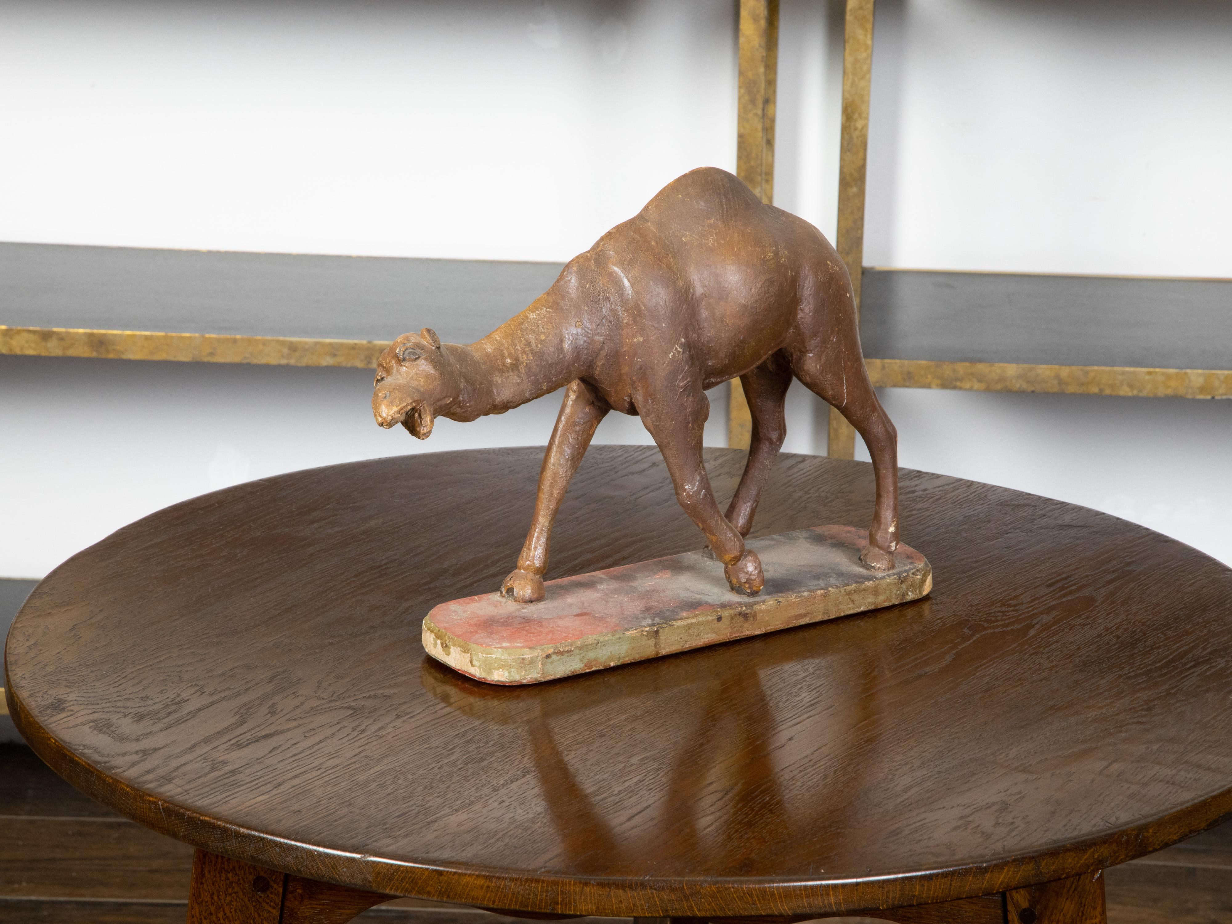 19th Century Italian Carved Wooden Dromedary Camel Sculpture on Oval Base In Good Condition For Sale In Atlanta, GA