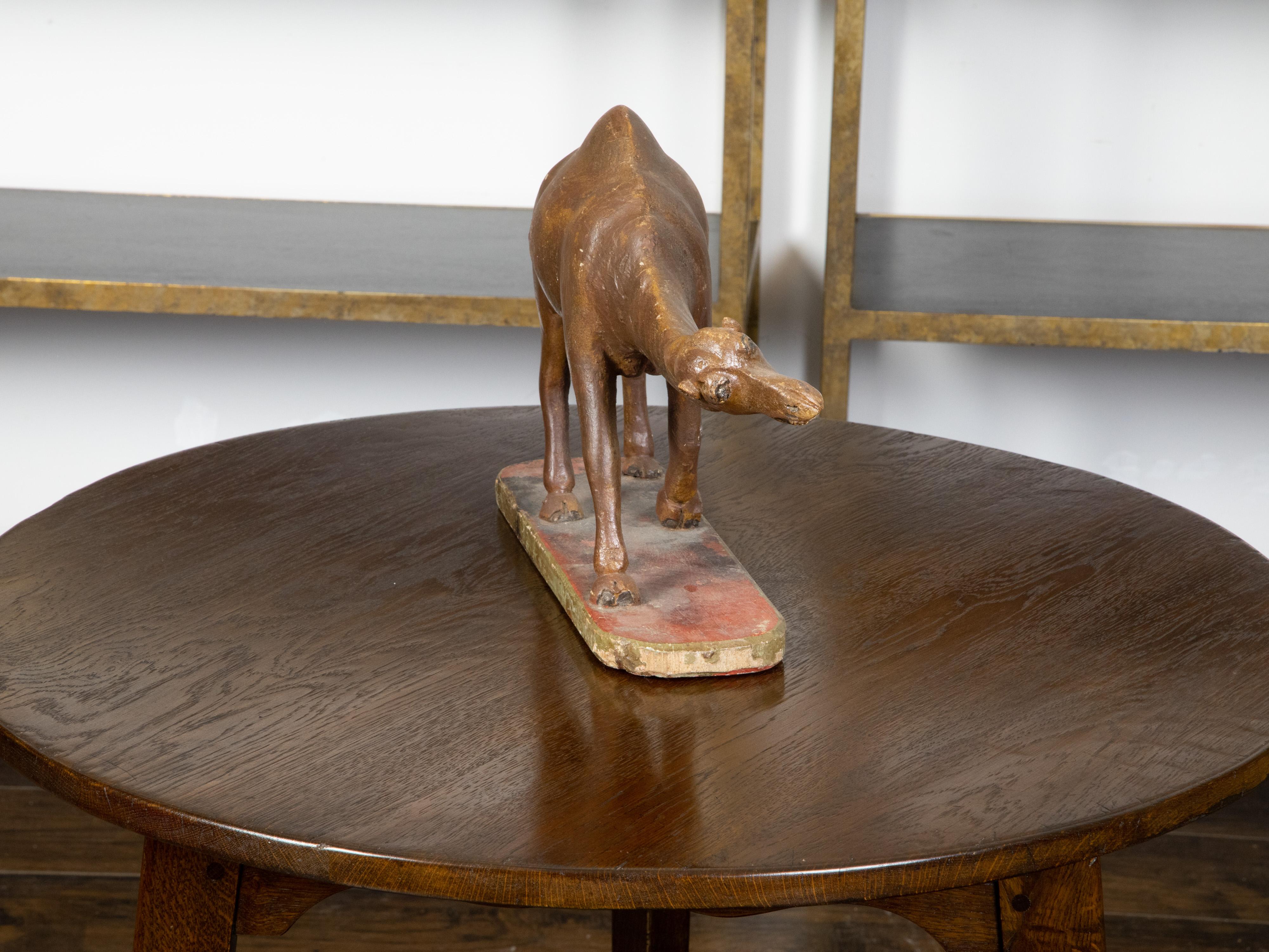 19th Century Italian Carved Wooden Dromedary Camel Sculpture on Oval Base For Sale 1