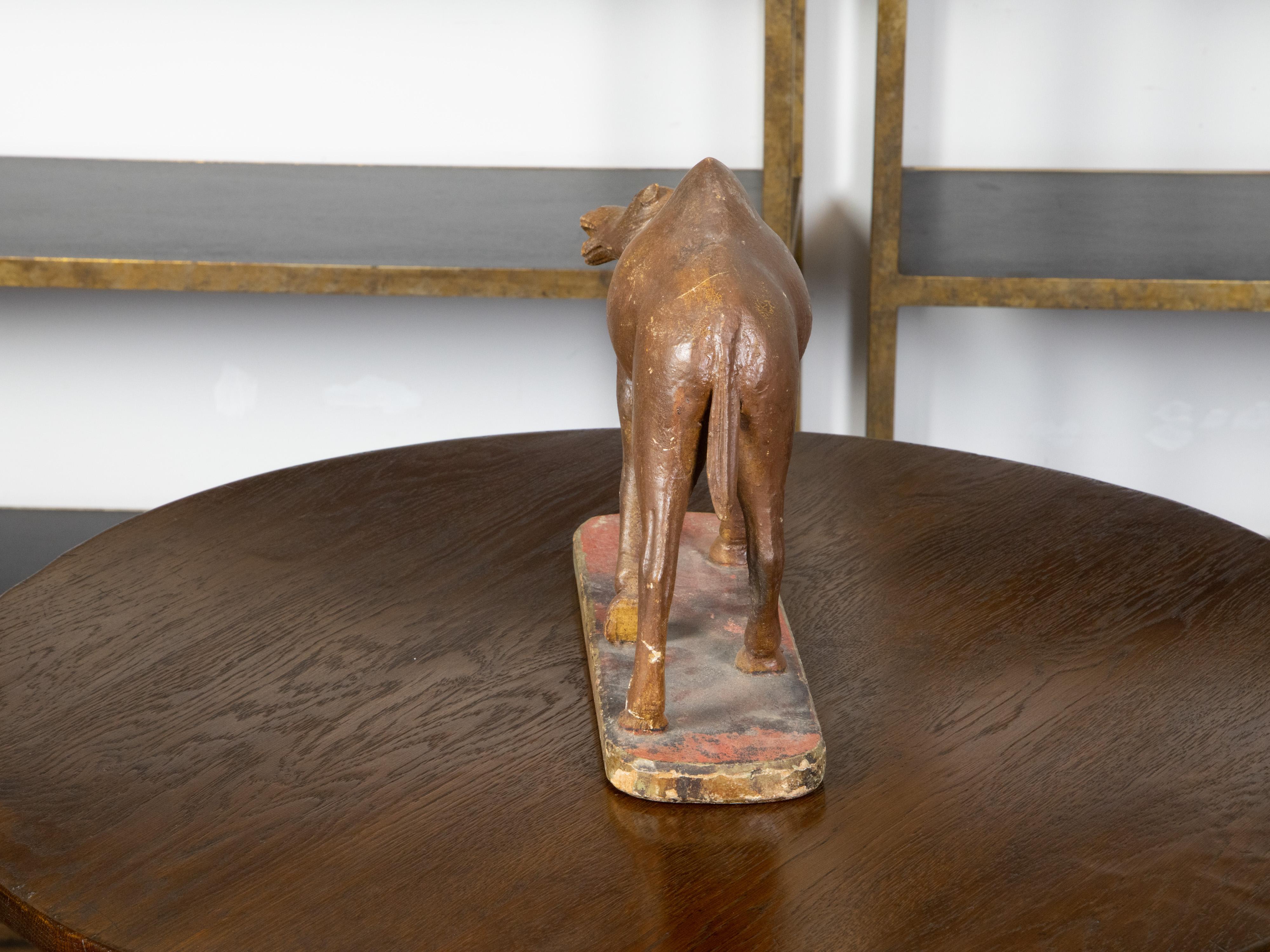19th Century Italian Carved Wooden Dromedary Camel Sculpture on Oval Base For Sale 3