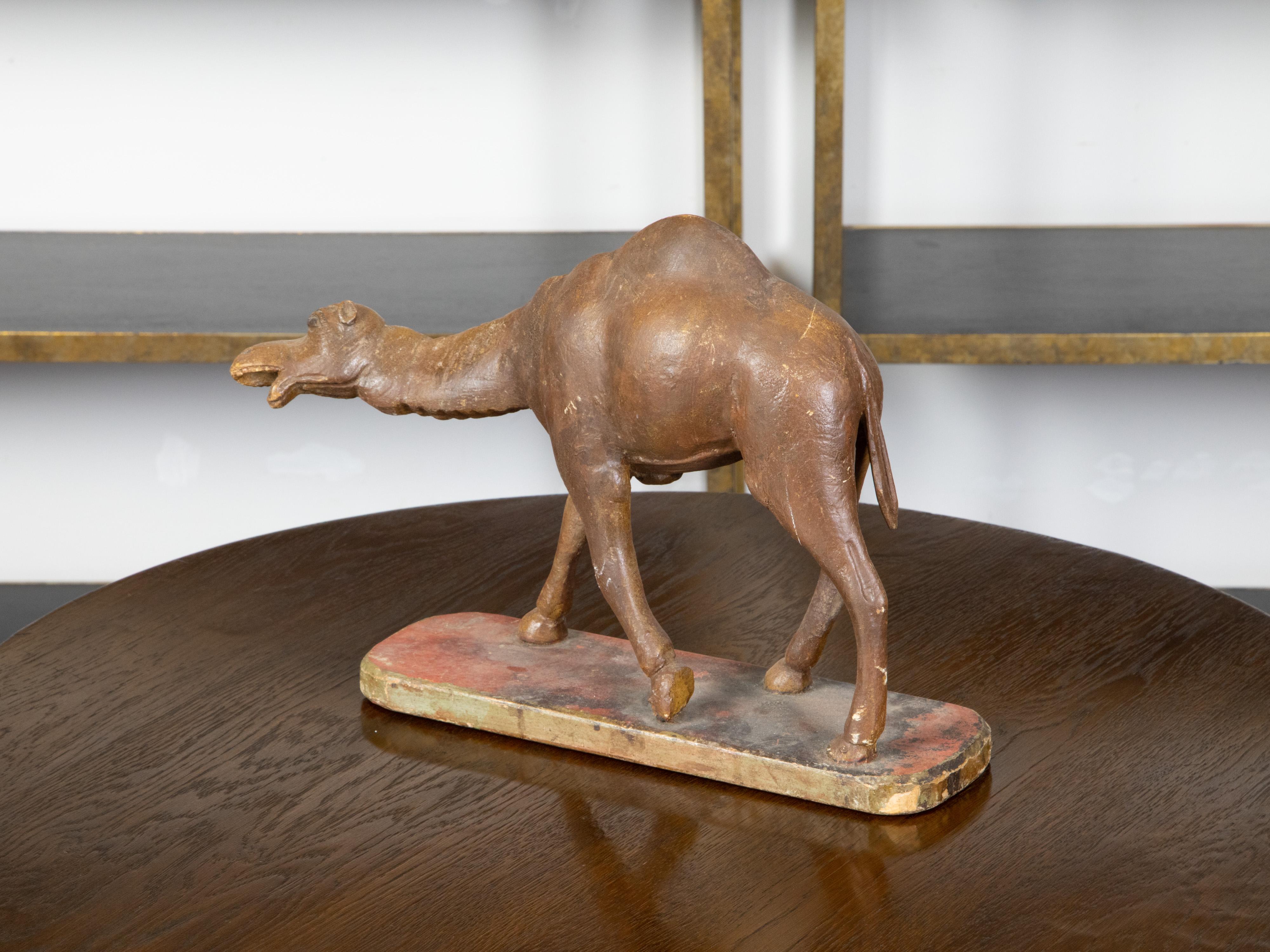 19th Century Italian Carved Wooden Dromedary Camel Sculpture on Oval Base For Sale 4