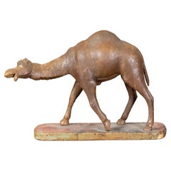 19th Century Italian Carved Wooden Dromedary Camel Sculpture on Oval Base
