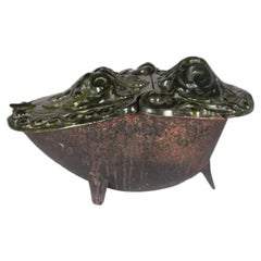 19th Century Italian Cast Iron Coal Holder Green Enamel Finish, Milan Fireplace