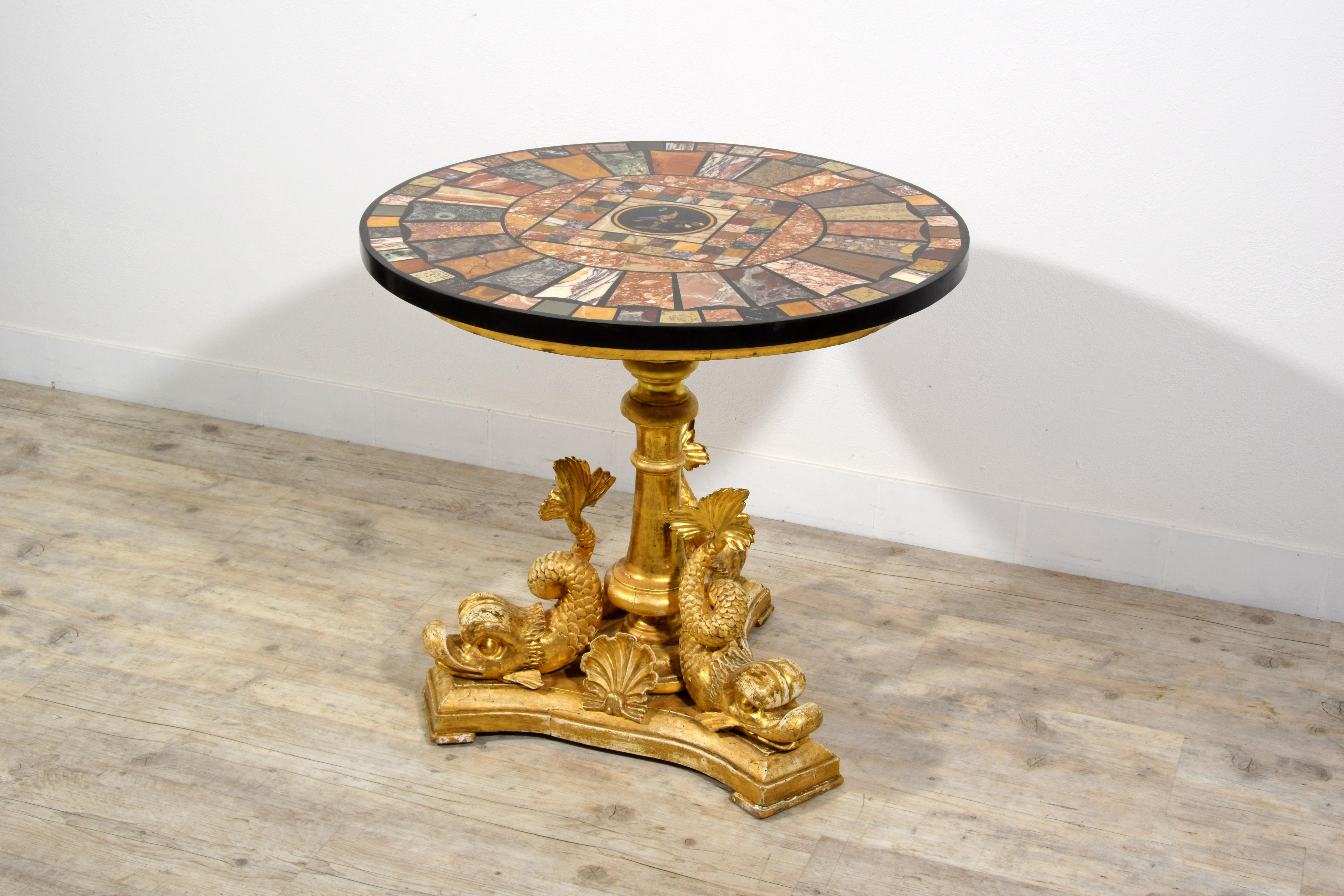 European 19th Century, Italian Center Table with Marble Top Giltwood Base For Sale